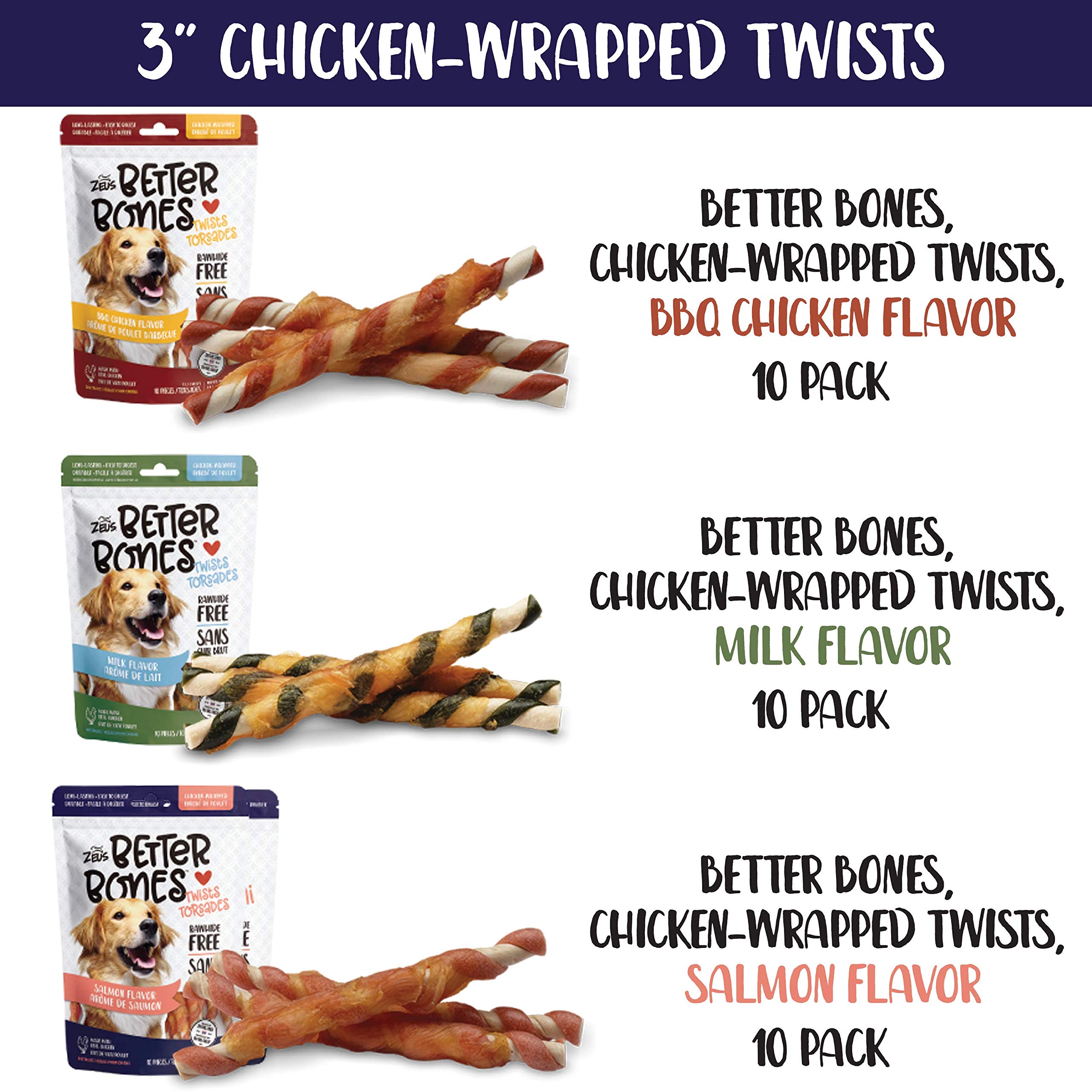 Zeus Better Bones BBQ Chicken Flavor Dog Treats - 10 Chicken-Wrapped Twists for Dogs - Crunchy Dental Chews for Medium & Large Breeds - Perfect for Training Rewards & Oral Health Care