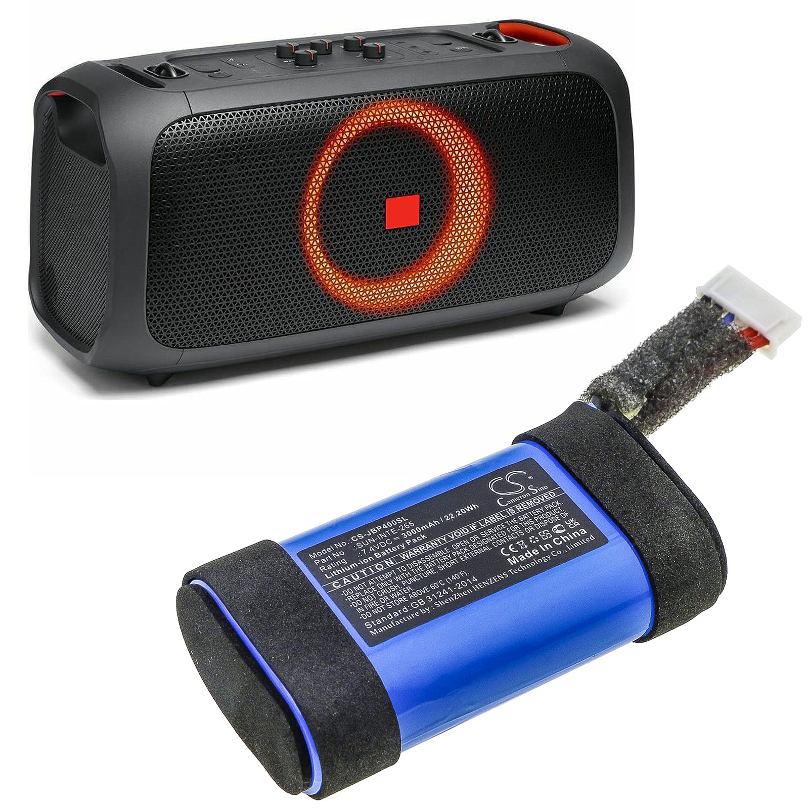 JBL PartyBox On-The-Go Replacement Battery 7.4V 3000mAh - Long Lasting Power Supply for Outdoor Parties, Camping & Portable Speakers