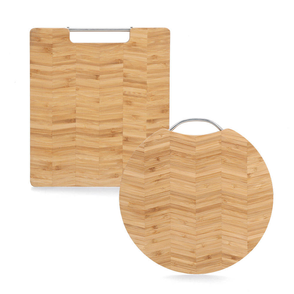 Premium Bamboo Cutting Board with Metal Handle - Durable & Stylish for Kitchen, BBQ, and Serving - Various Shapes Available
