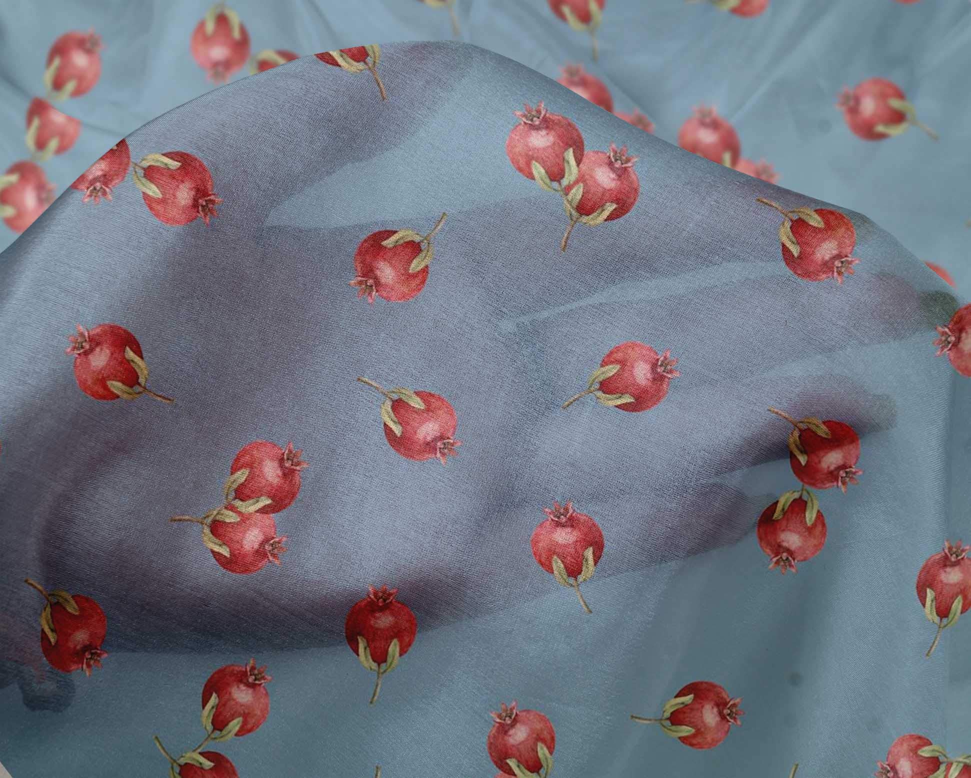 oneOone Silk Tabby Fabric - Pomegranate Fruit Printed Craft Fabric 42
