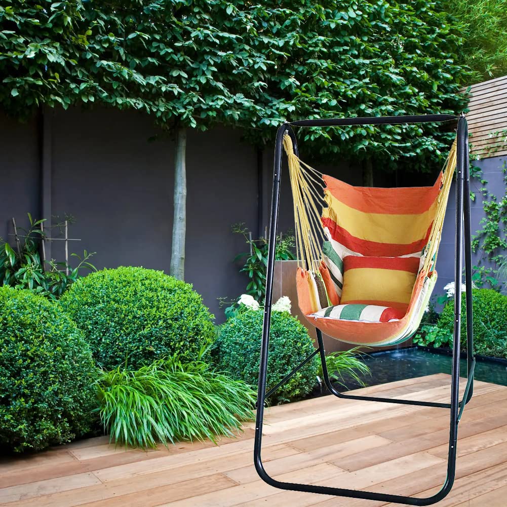Heavy-Duty Hammock Chair with Stand - 450 Lbs Weight Capacity, Indoor/Outdoor Hanging Swing for Patio, Garden, Balcony & Backyard (Orange) - Perfect for Relaxation, Reading & Lounging