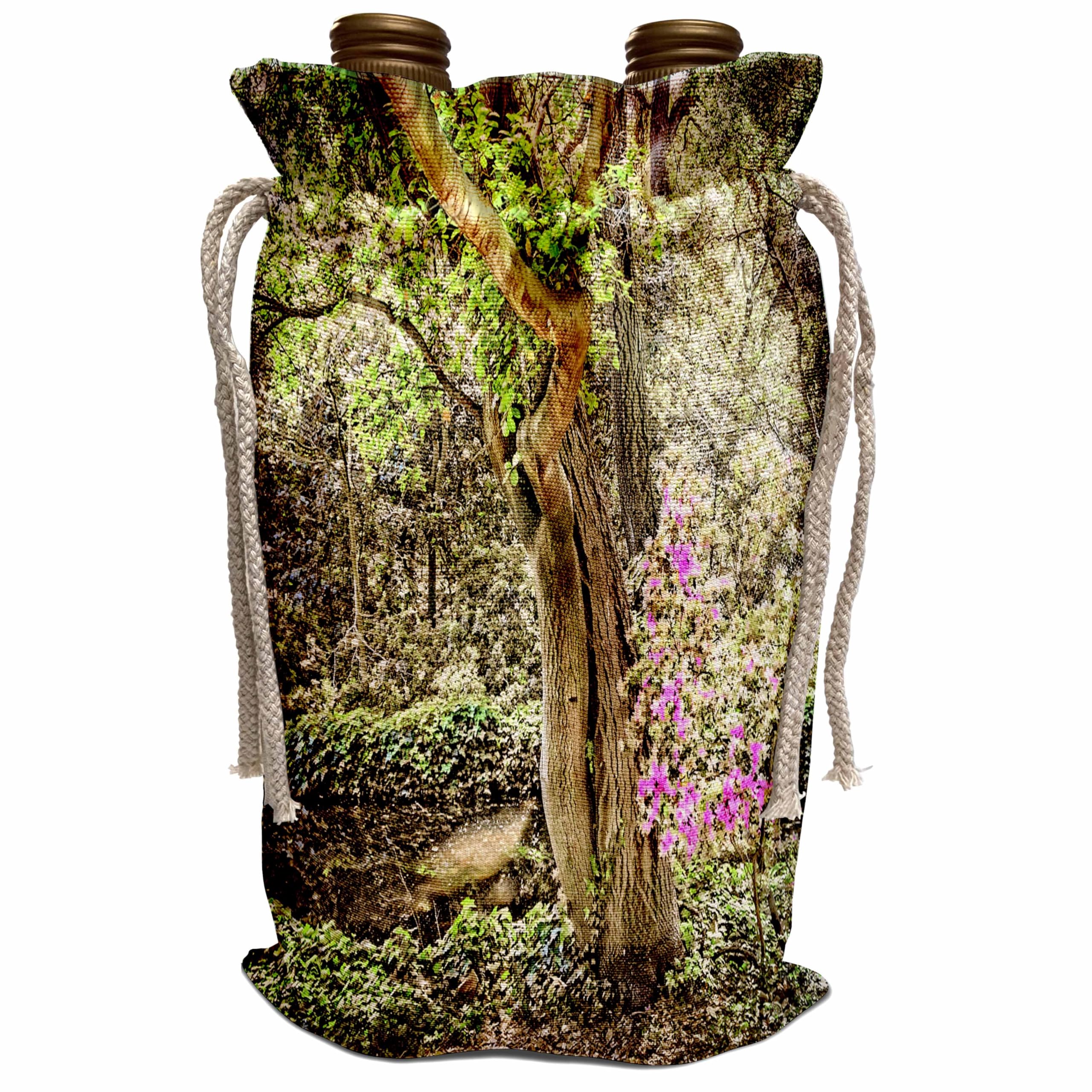 Elegant Wine Gift Bag with Tree and Flowers Design - Perfect for Garden Parties, Weddings, and Photography Props