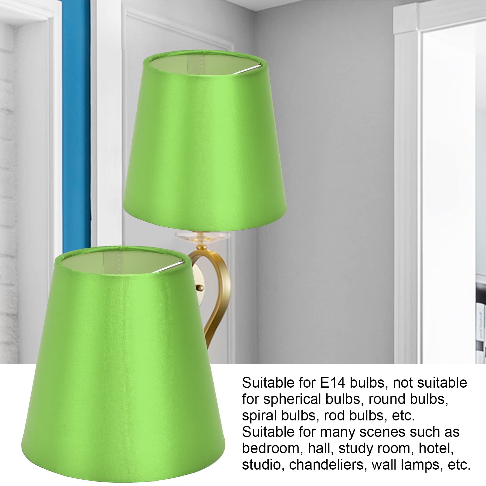 6PCS Green Fabric Lamp Shades for E14 Bulb - Ceiling, Table, Wall & Chandelier Lighting - Perfect for Bedroom, Living Room & Dining Room Decor