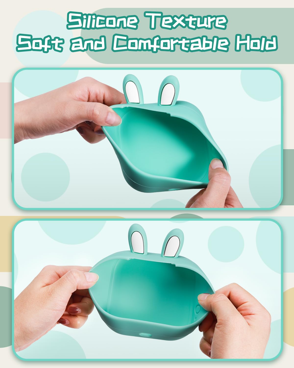 Memoqueen T02 Silicone Protective Case with Bunny Ears - Compatible with T02 Mini Sticker Printer, Portable Pocket Printer Cover in Green Bunny Design - Perfect for School, Office, Travel & DIY Projects