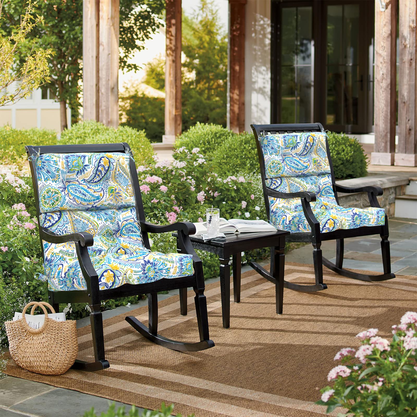 **LVTXIII 2 Pack High Back Chair Cushions for Outdoor & Indoor Use – Deep Seat Patio Cushion Set with High Rebound Foam – 44”x22”x4” – Paisley Blue – Perfect for Rocking Chairs, Porch Swings & Garden Furniture**