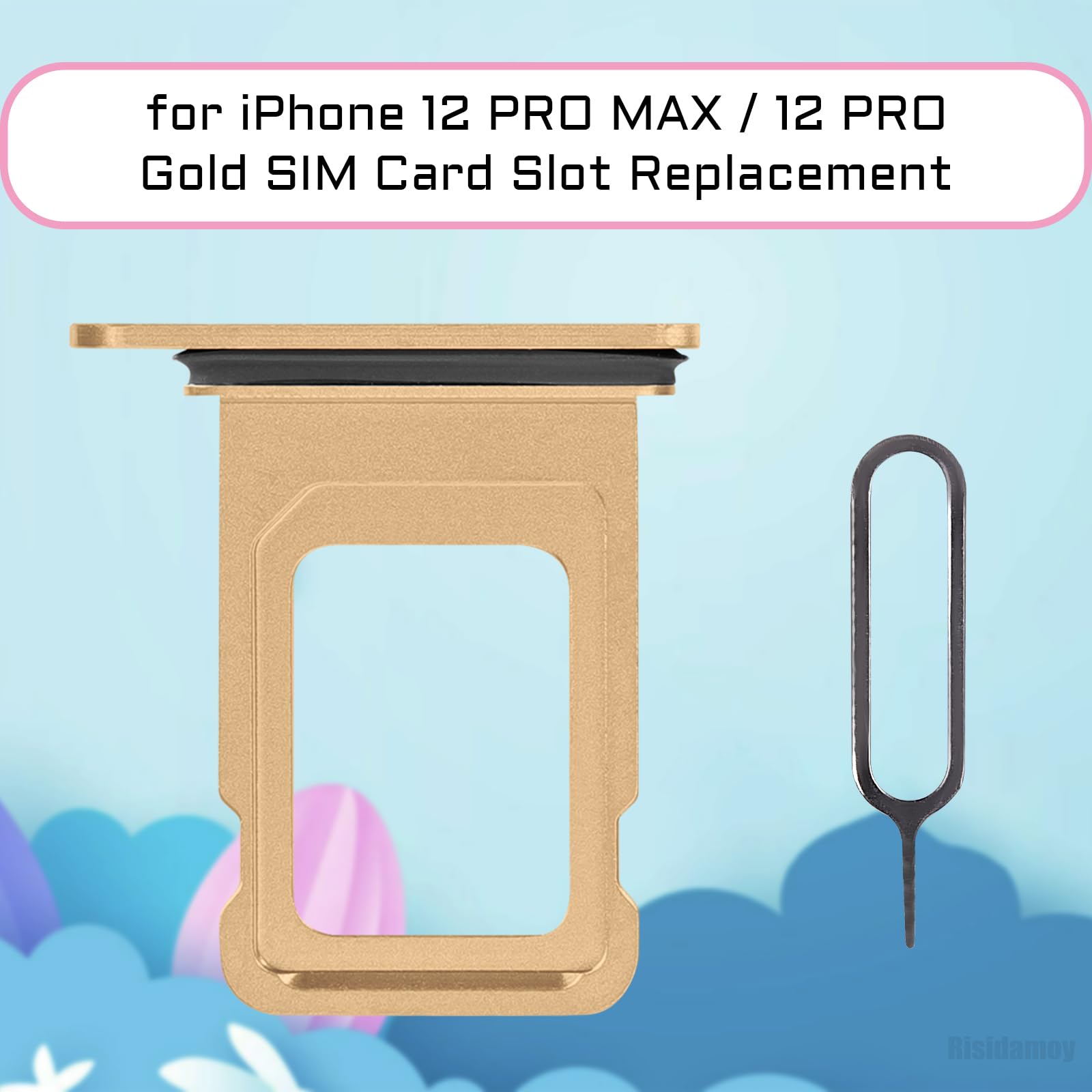 Original iPhone 12 Pro Max Gold SIM Card Tray Holder Replacement - Compatible with A2342 A2410 A2411 A2412 Models | Waterproof Rubber Ring & SIM Ejector Tool Included | Perfect for Travel, Business & Everyday Use