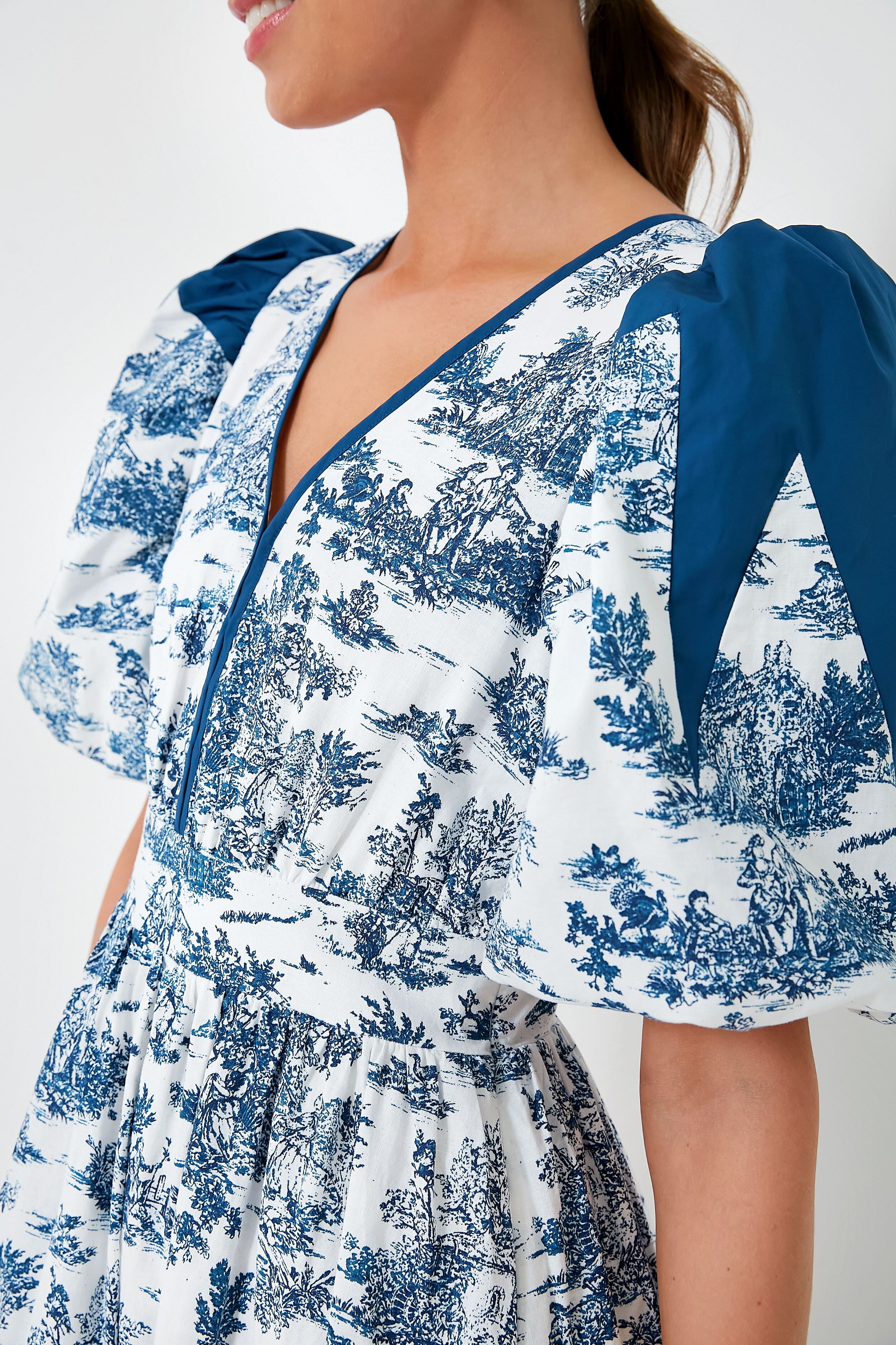 Blue Toile Reynolds Midi Dress - Floral Print Vintage Style Summer Dress for Women | Perfect for Garden Parties, Brunch Dates & Casual Outings