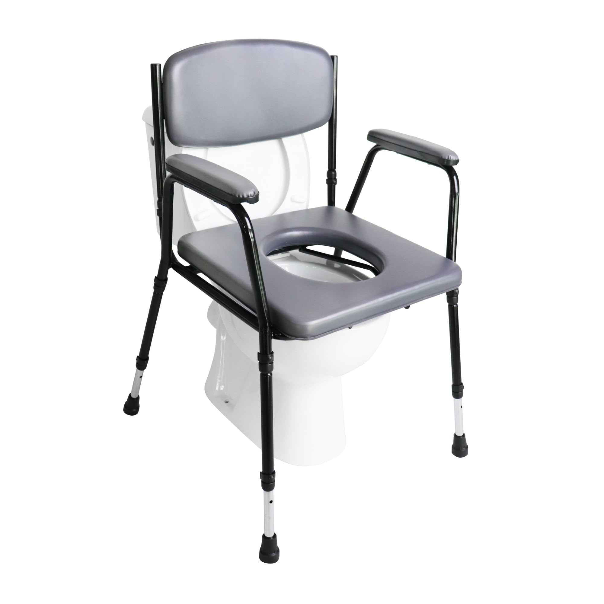 Pepe Adjustable Padded Bedside Commode for Seniors - Stand Alone Toilet Safety Rail with Removable Bucket | Elderly Care, Mobility Assistance & Home Healthcare Use