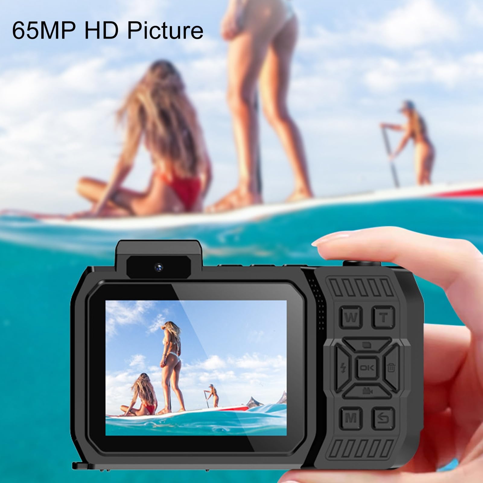 65MP 4K Waterproof Digital Camera - 33ft Underwater Heavy Duty Action Camera with Auto Focus & Dual Screen | Perfect for Snorkeling, Diving, Beach Vacations & Underwater Photography