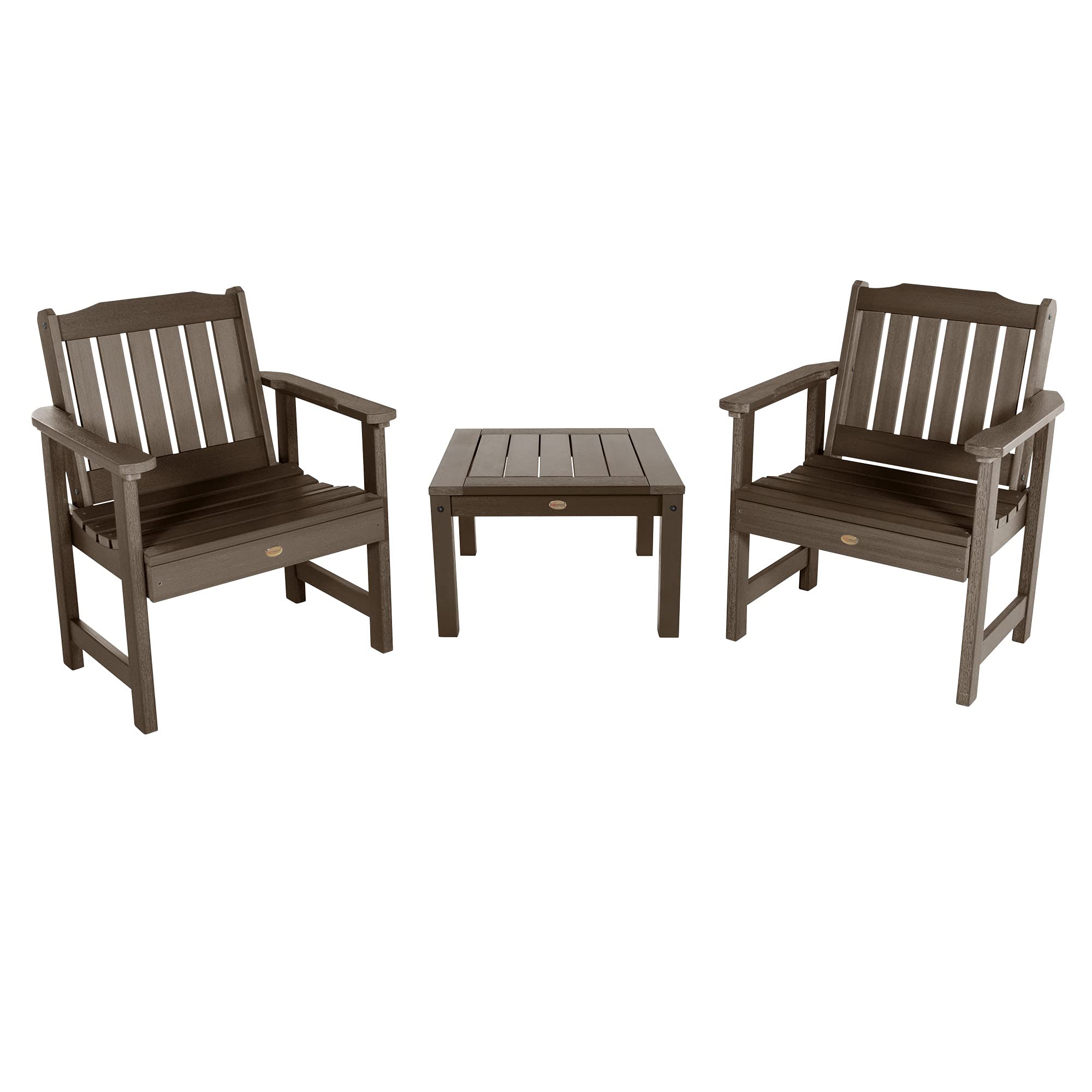 Highwood Lehigh 2-Piece Garden Chair Set with Square Side Table - Weather-Resistant Acorn Finish Patio Furniture for Outdoor Dining & Backyard Relaxation