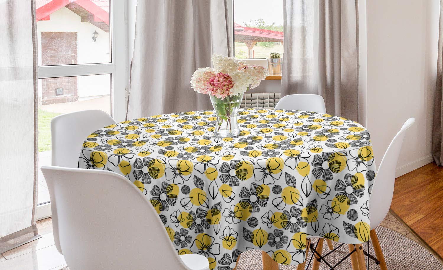 Ambesonne Floral Round Tablecloth 60