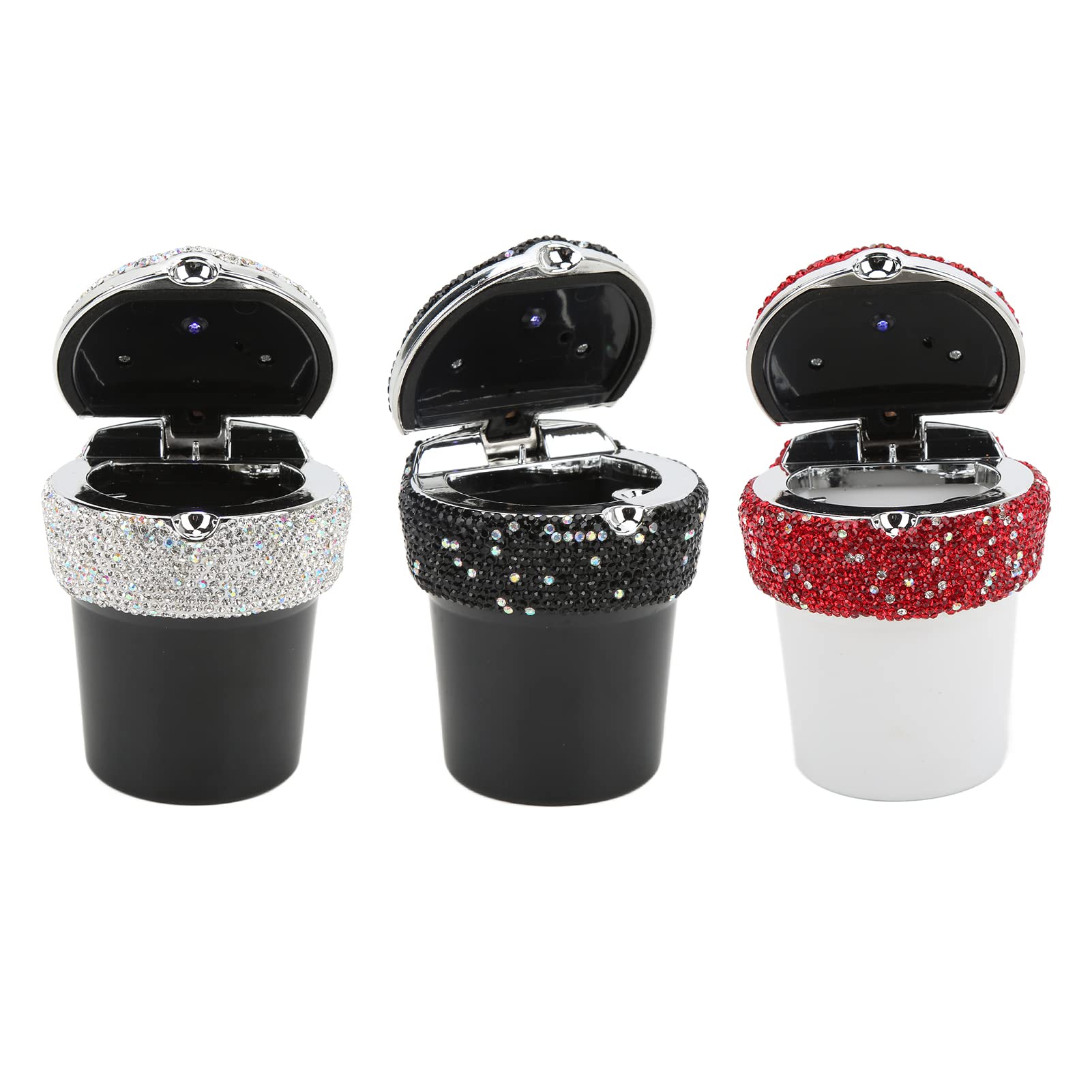 LED Rhinestone Studded Bling Car Ashtray - Smokeless Fireproof Cup Holder Ashtray with Light Indicator for Car, Travel, Home & Office Use - Red (Perfect for Road Trips, Smoking Breaks & Stylish Car Accessories)