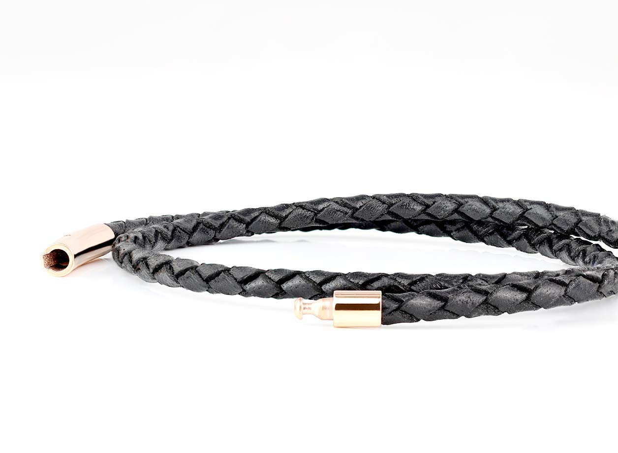 Premium Black Leather Bracelet for Women with Rose Gold Stainless Steel Clasp - Elegant Jewelry Gift for Everyday Wear & Special Occasions