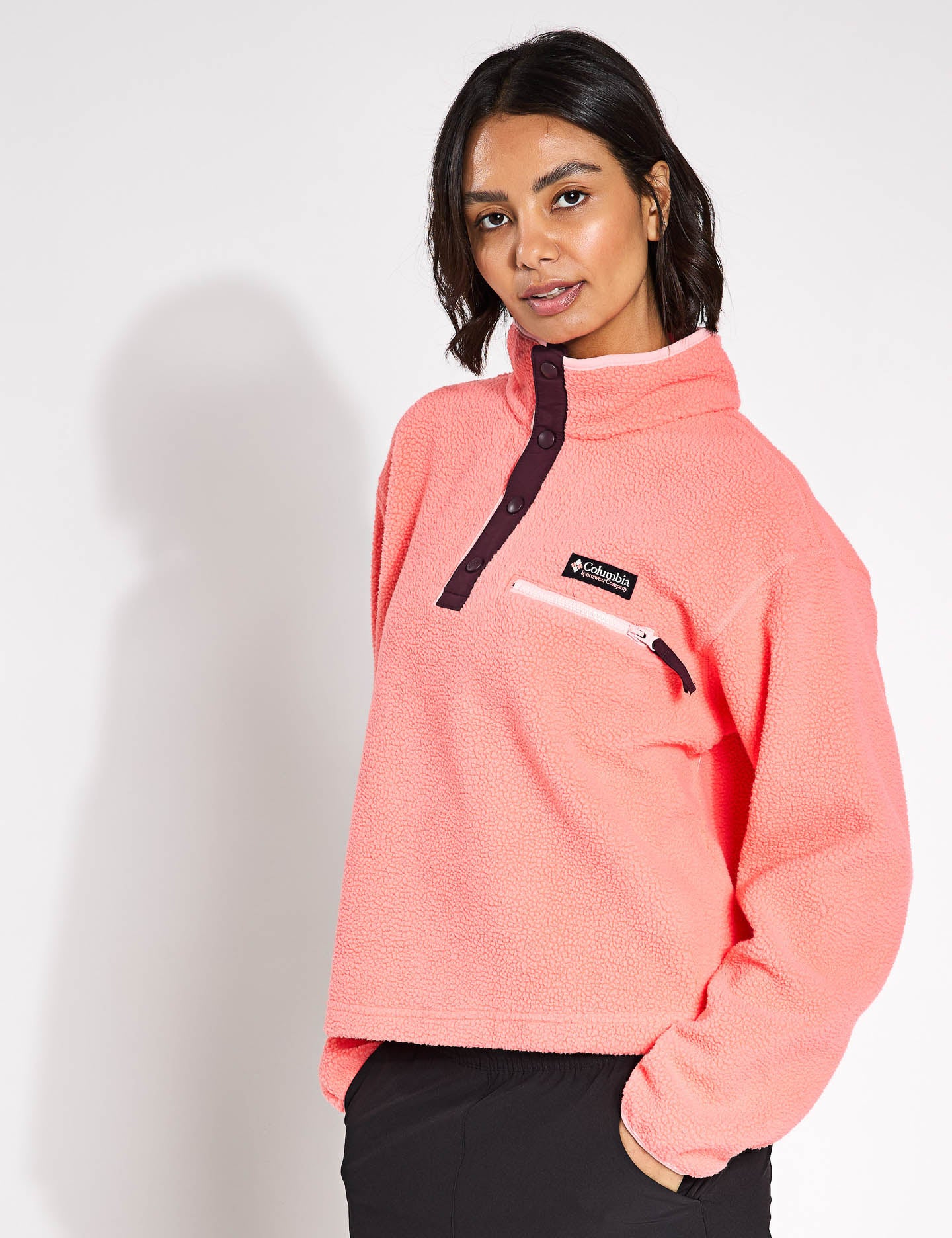 Helvetia II Cropped Sherpa Half Snap Fleece Jacket - Women's Warm Winter Pullover for Outdoor Hiking & Casual Wear | Alpenglow Color