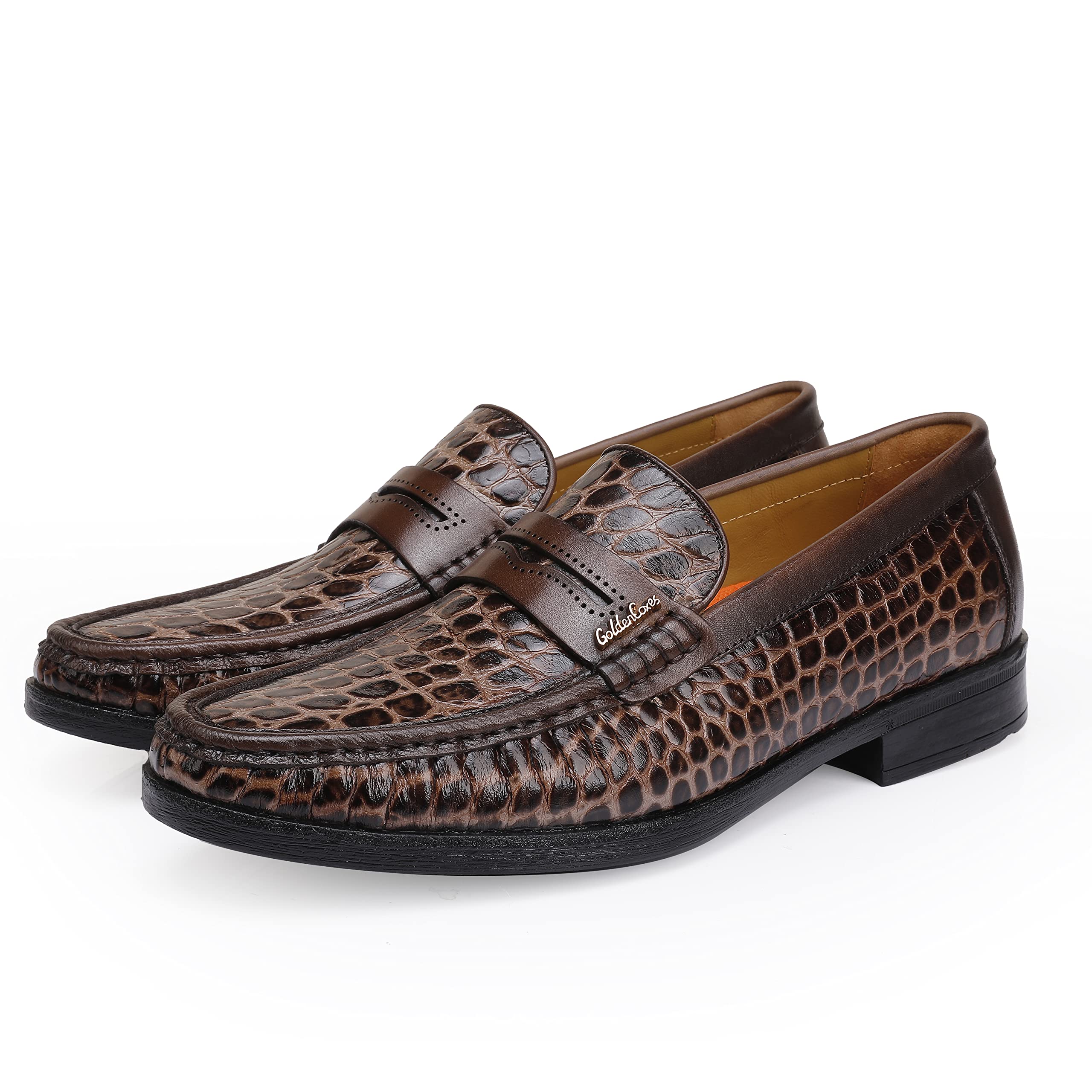 Premium Men's Leather Penny Loafers - Formal Dress Shoes with Crocodile Print | Soft Slip-On Comfort | Ideal for Business, Office & Wedding Occasions
