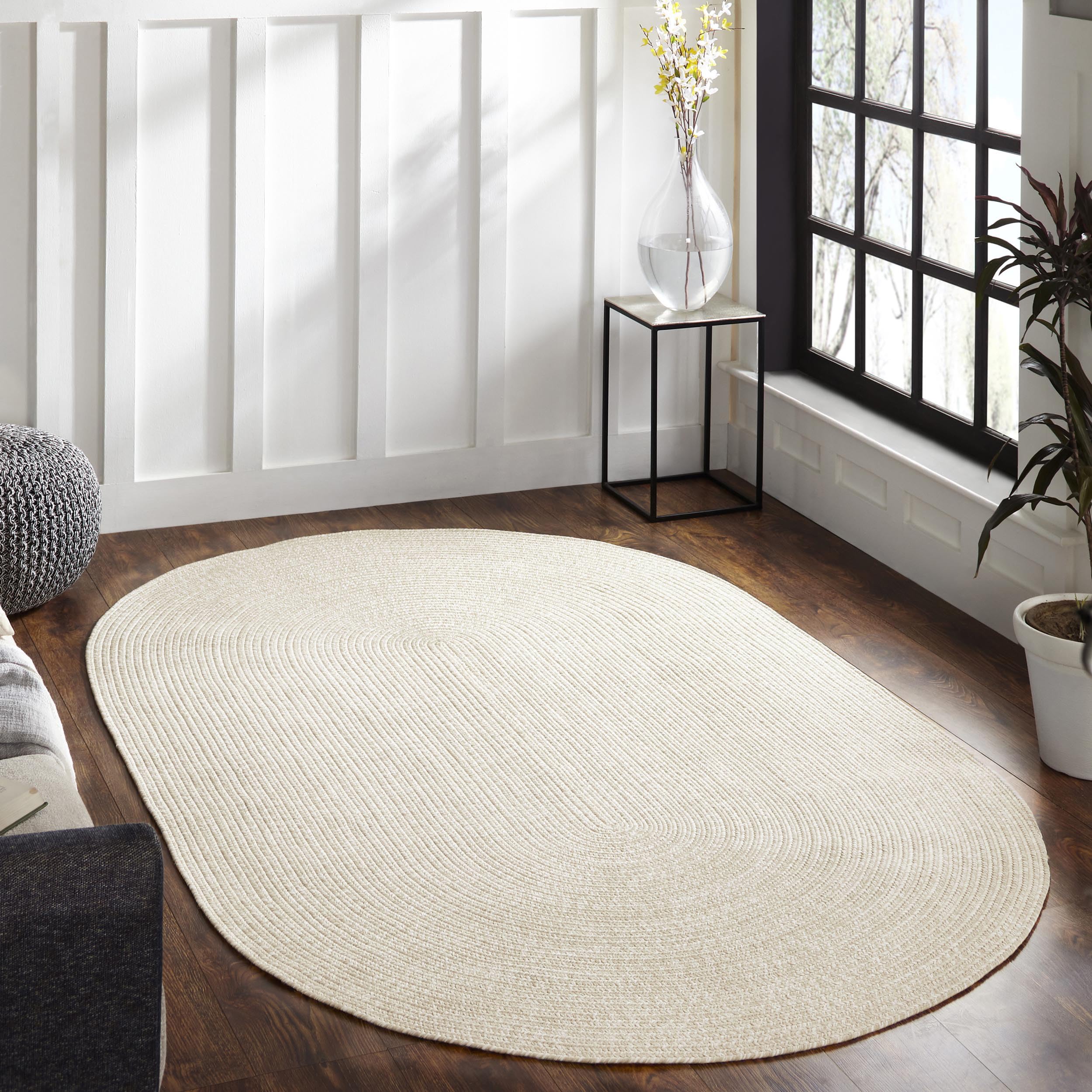 Premium Reversible Braided Oval Rug 8'x10' - Soft Washable Indoor/Outdoor Carpet for Living Room, Bedroom, Office - Cream-White Home Decor - Perfect for High Traffic Areas & Cozy Spaces