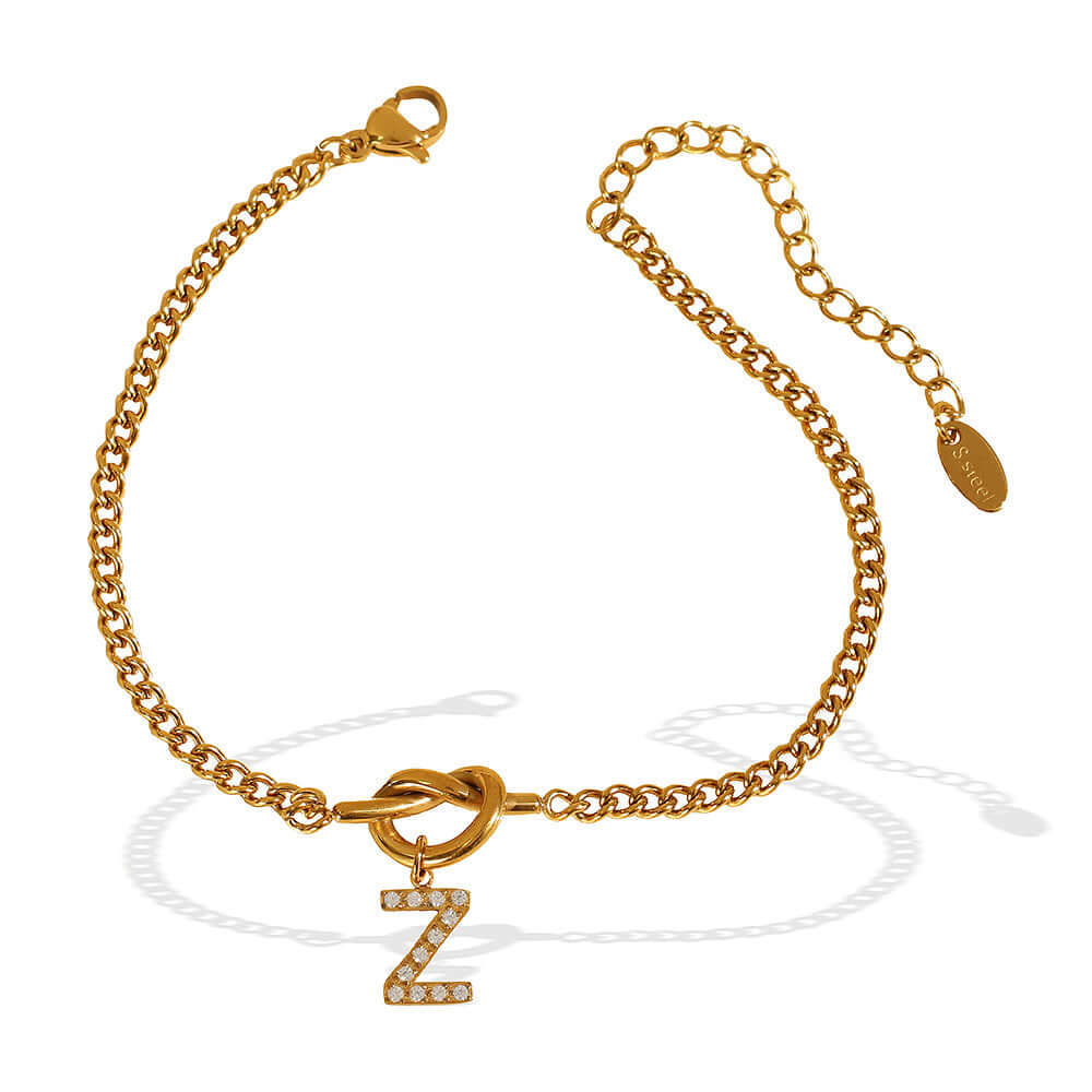 Custom Love Knot Alphabet Cuban Chain Necklace - Personalized Initial Pendant Jewelry Gift for Women, Men | Perfect for Valentine's Day, Anniversary & Romantic Occasions | JXB05