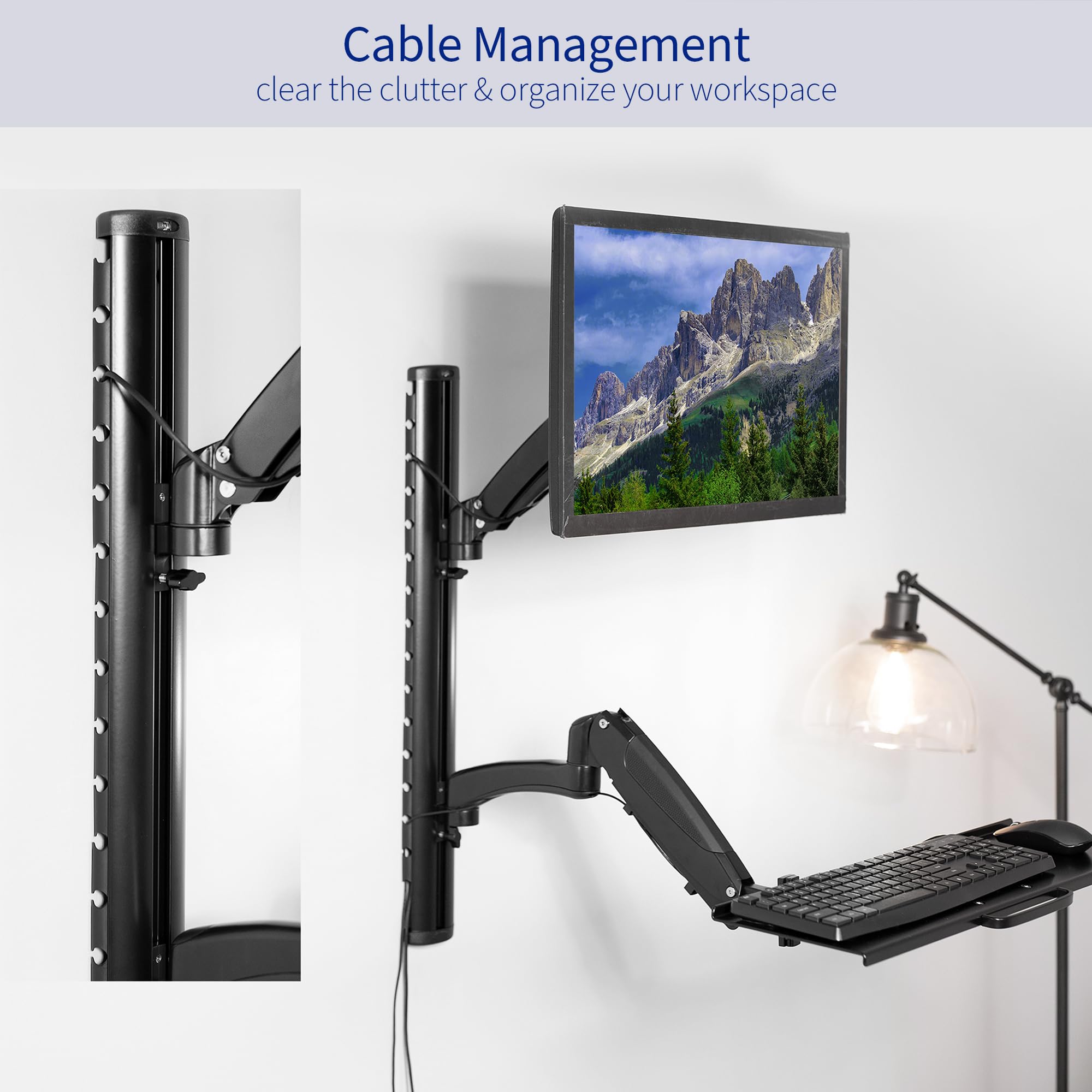 VIVO Black Sit-Stand Wall Mount Adjustable Monitor and Keyboard Workstation for 13-27 inch Screens | Ergonomic Home Office Desk Solution for Standing & Sitting Work | Perfect for Small Spaces & Dual Monitor Setups