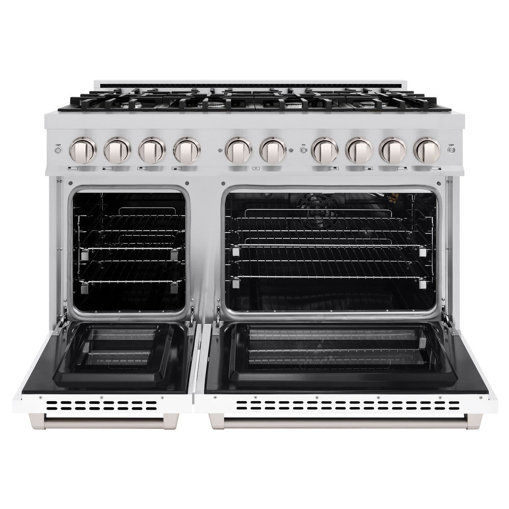 ZLINE 48-Inch 6.7 cu. ft. Professional Double Oven Gas Range with 8 Burner Cooktop - Stainless Steel with White Matte Doors (HGR WM 48) | Perfect for Large Kitchens, Home Chefs & Entertaining