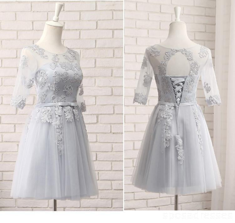 Elegant Long Sleeve Gray Lace A-Line Bridesmaid Dress - Formal Wedding Party Gown BD020 | Perfect for Church Ceremonies, Evening Receptions & Special Occasions
