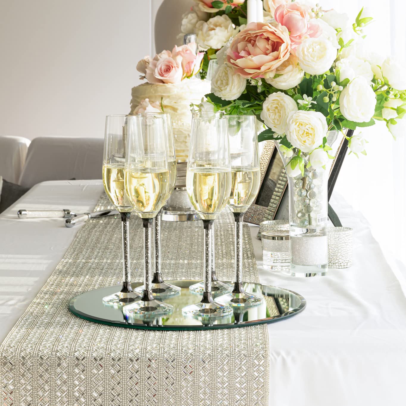 Elegant Black Madison Avenue Table Runner with Glass Rhinestones in Dazzling X Pattern - 72 Inch Formal Dining Table Decor for Weddings, Parties & Special Events | Perfect for Holiday Dinners, Anniversary Celebrations & Upscale Restaurant Settings