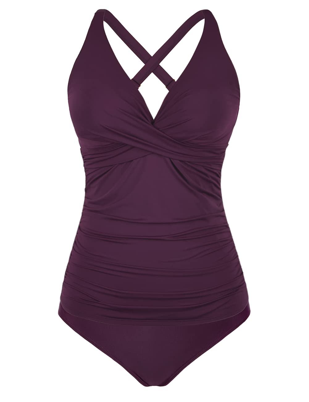 Hilor Women's Tankini Swimsuits - Front Twist V Neck Tummy Control Two Piece Bathing Suit with Shirred Design | Perfect for Beach Vacation, Pool Party & Summer Swimwear
