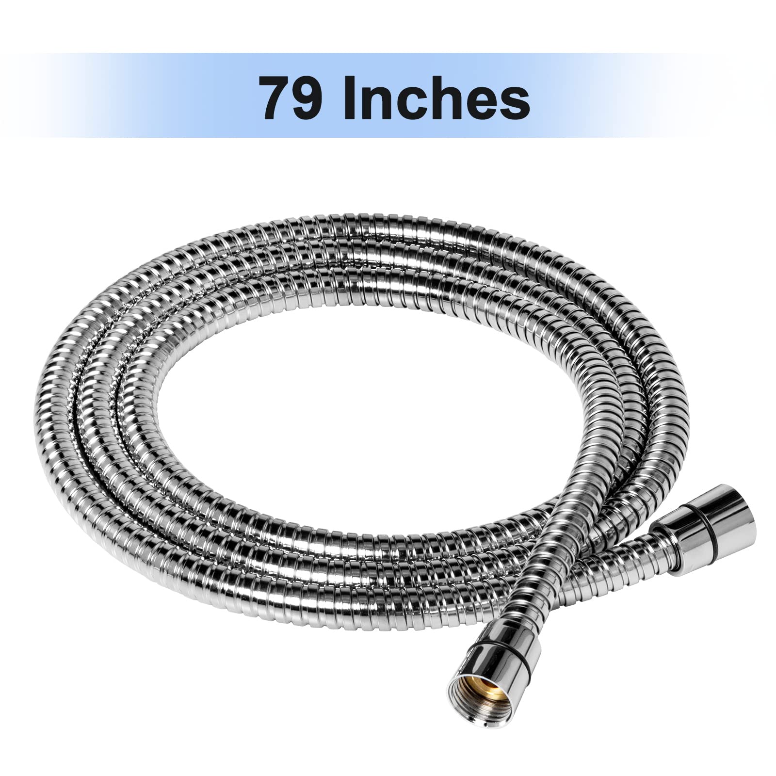 79 Inch Extra Long Stainless Steel Shower Hose with Brass Insert - Flexible Chrome Handheld Shower Head Replacement - Perfect for Bathroom, RV & Mobile Homes