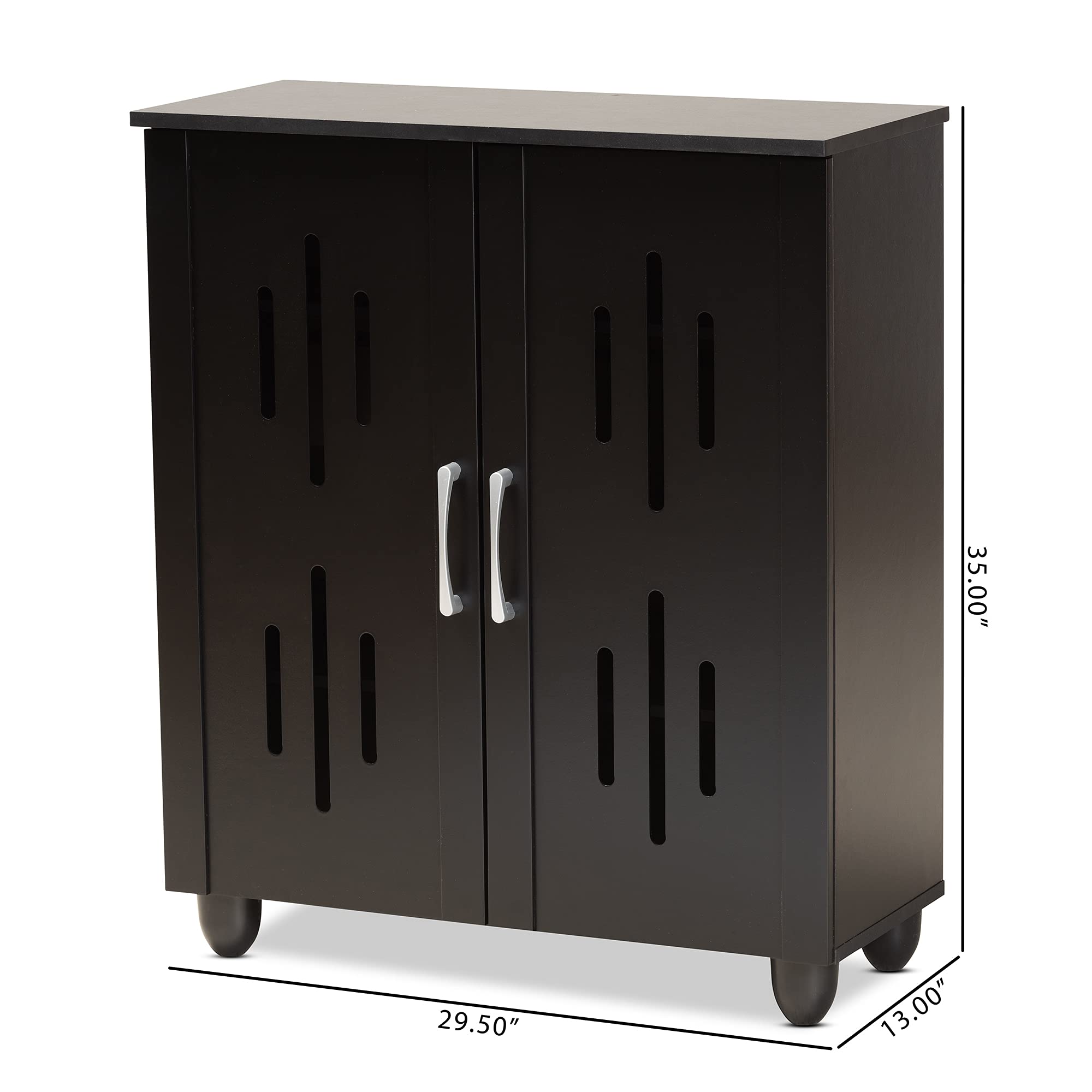 Baxton Studio Renley Modern Shoe Cabinet with Storage - Black and Silver Finish for Entryway, Hallway, or Bedroom Organization