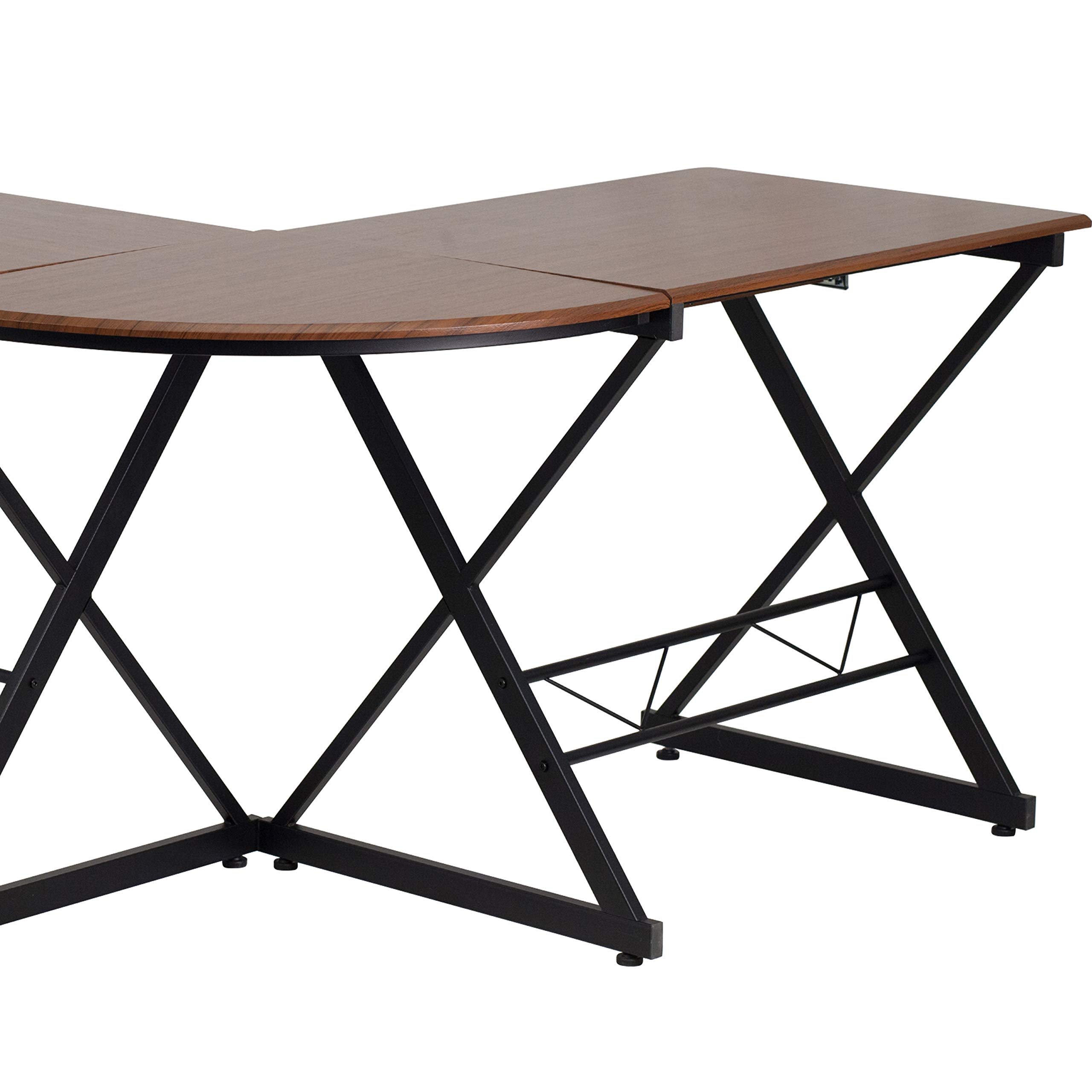 EMMA + OLIVER Teakwood Laminate L-Shape Computer Desk with Keyboard Tray - Modern Home Office Desk for Work & Study, Ergonomic Writing Desk with Storage Shelf for Small Spaces