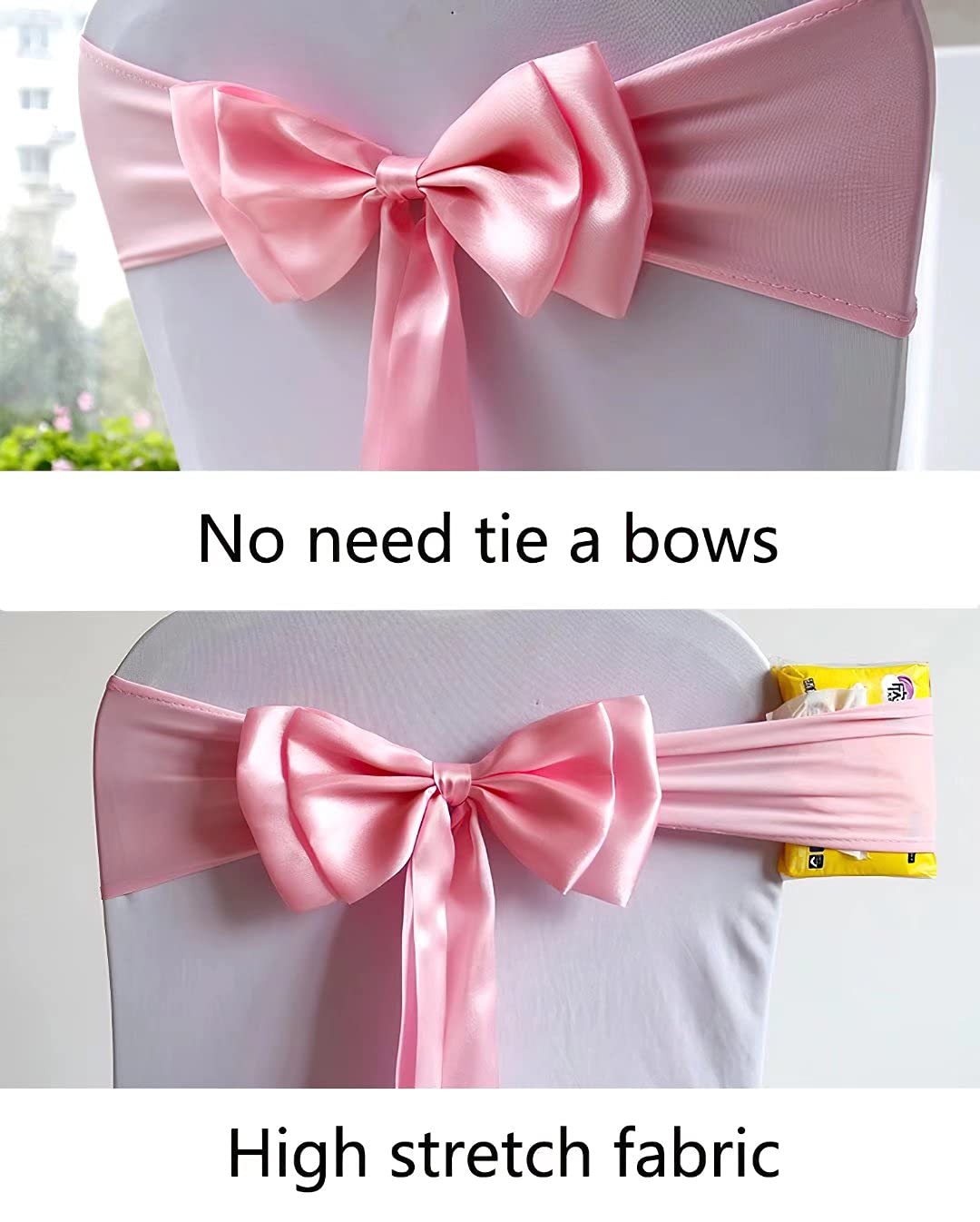 100Pcs Stretch Chair Sashes with Double Bows - Spandex Chair Cover Bands for Wedding, Party, Birthday Banquet & Christmas Decor - Elegant Dark Green Chair Bow Sash for Event Decorations & Table Settings