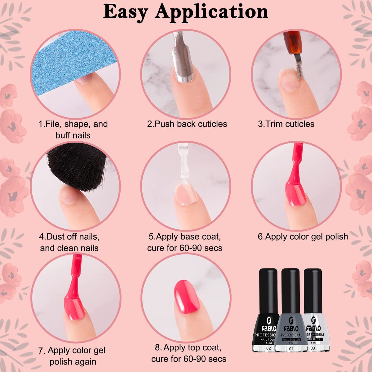 FABLO 6 Colors Nail Polish Set - Long Lasting Gel Nail Paint for Women - Summer & Winter Nail Art Kit (Shades 1-7) - Perfect for Home Manicures, Parties & Special Occasions