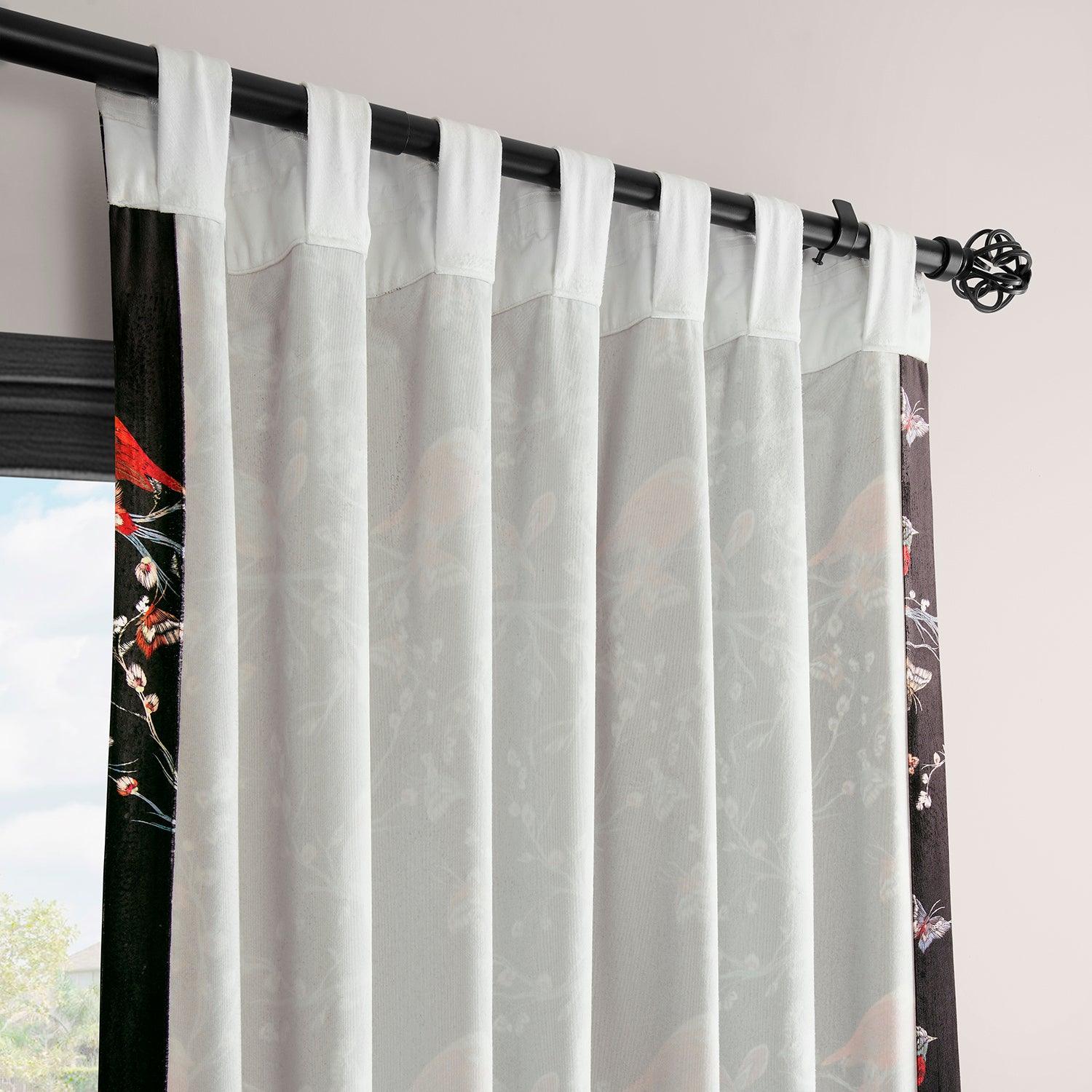 Botanic Garden Black Abstract Barcelona Velvet Blackout Curtains - Elegant Room Darkening Drapes for Living Room, Bedroom & Home Theater
