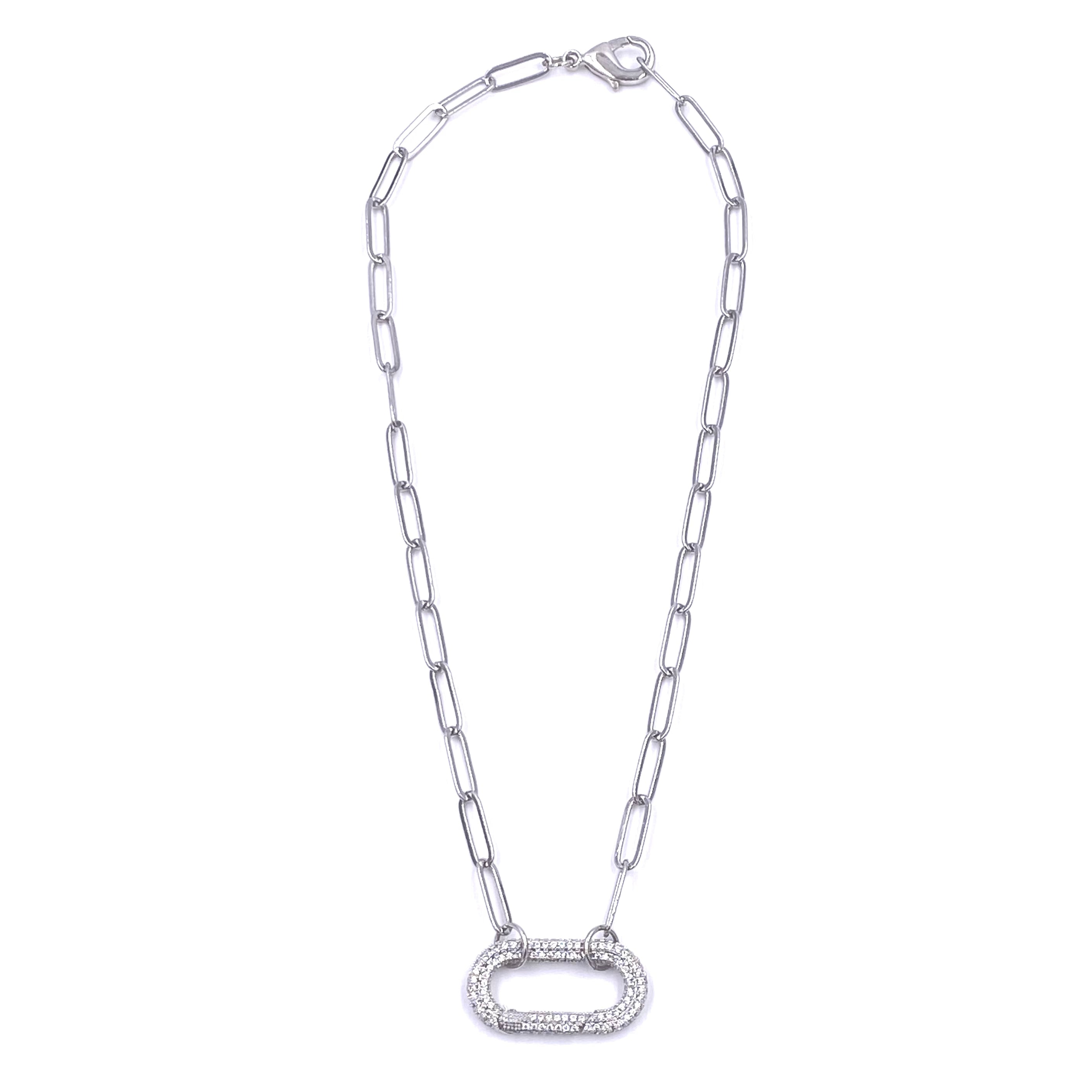 Ashley Gold Stainless Steel Large Open CZ Rectangle Lock Link Necklace for Women - Elegant Cubic Zirconia Pendant Jewelry for Party, Wedding & Evening Outfits