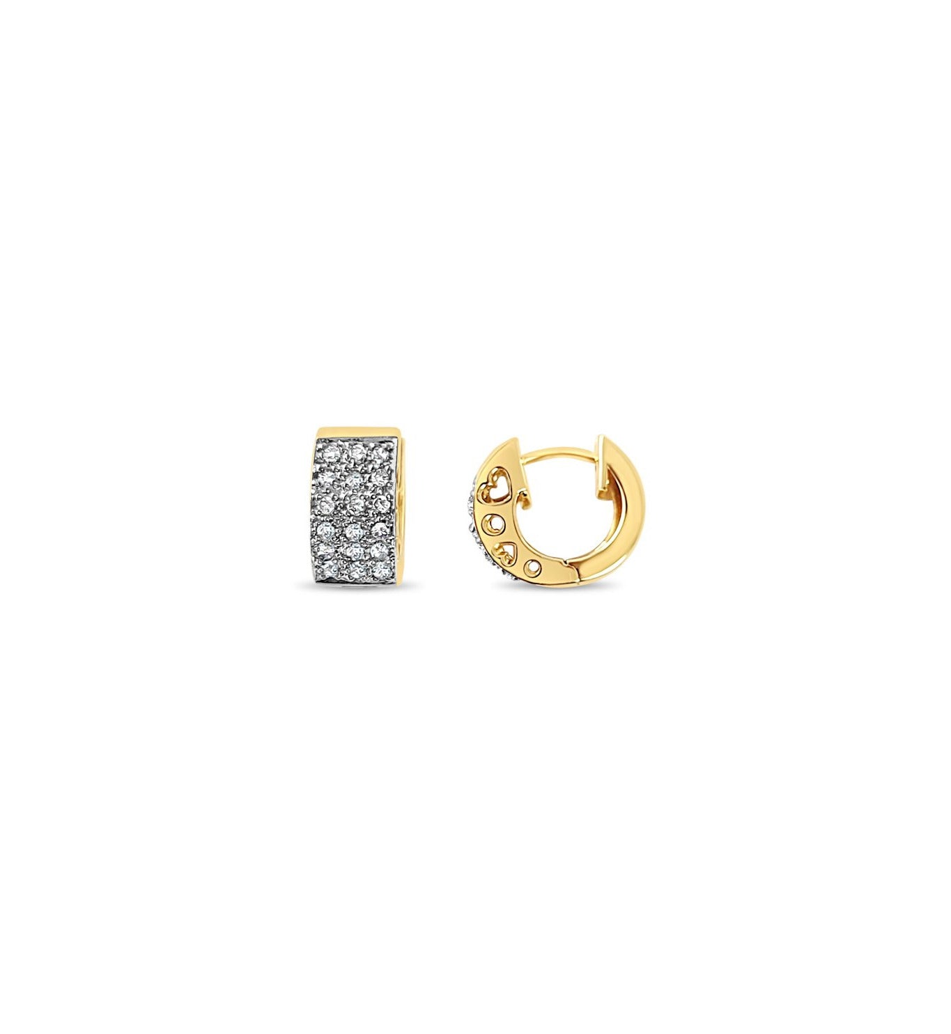 14K Yellow Gold Small Diamond Pave Huggie Hoop Earrings for Women - Everyday Wear, Gift, Wedding & Special Occasions