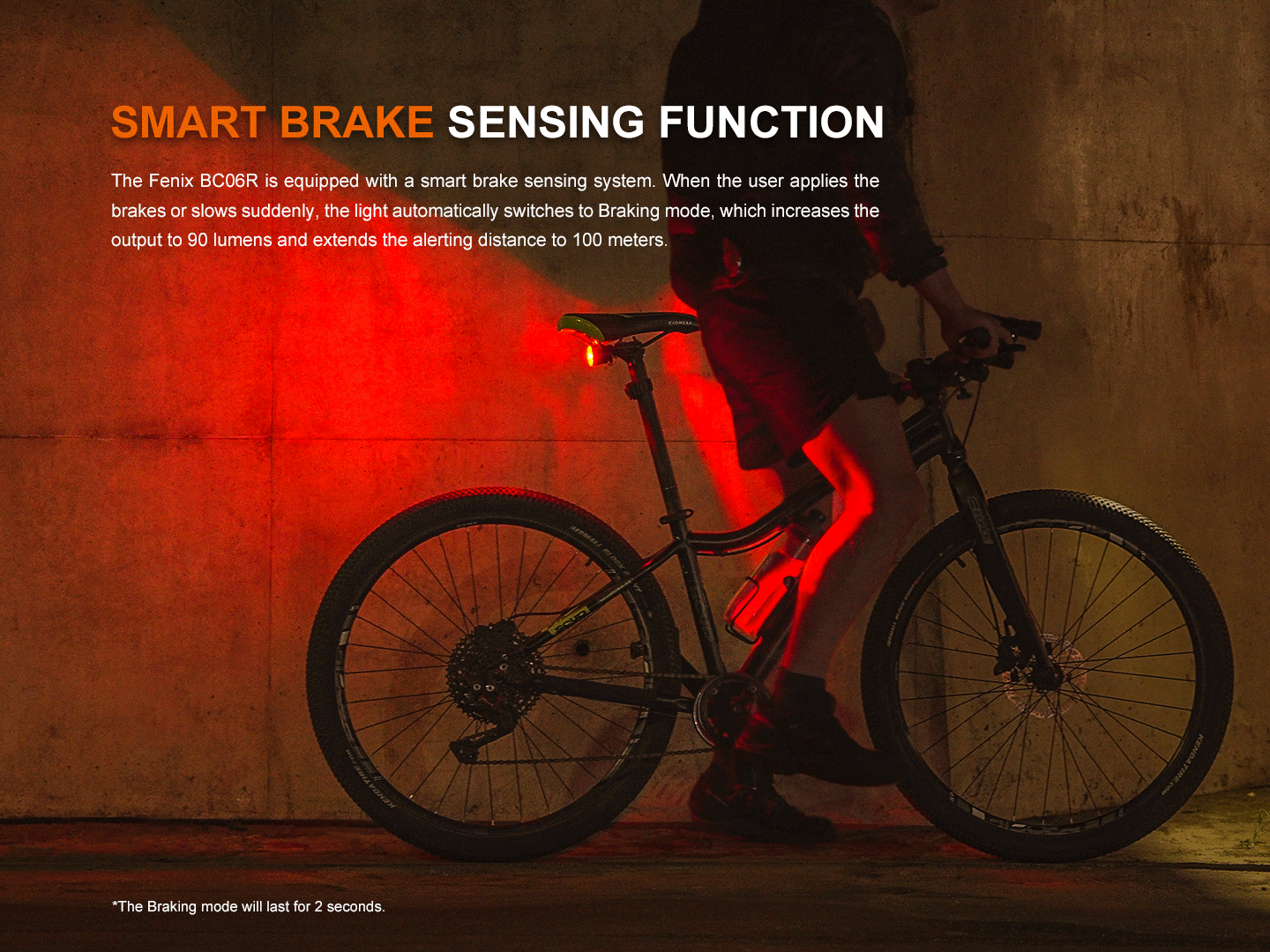 Fenix BC06R Smart Bike Brake Light - USB Rechargeable, 150 Lumen LED Bicycle Taillight with Auto-Brightness & Motion Sensor - Perfect for Night Cycling, Commuting, and Road Safety