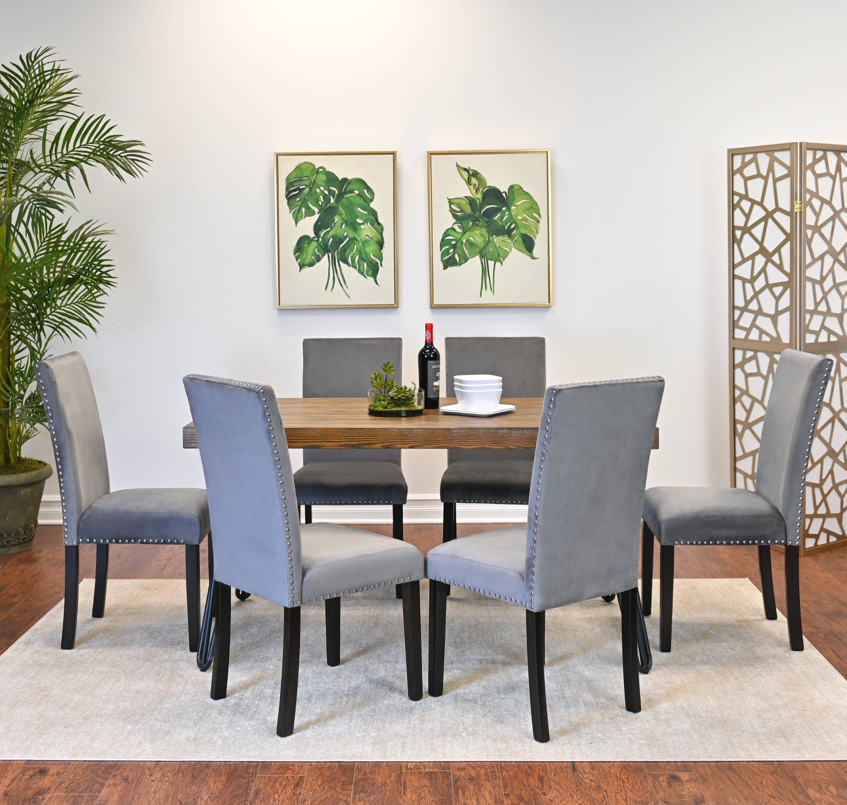 Roundhill Furniture Ashzo 7-Piece Dining Set with Hairpin Leg Table and 6 Chairs | Modern Kitchen & Dining Room Furniture for Family Gatherings & Entertaining