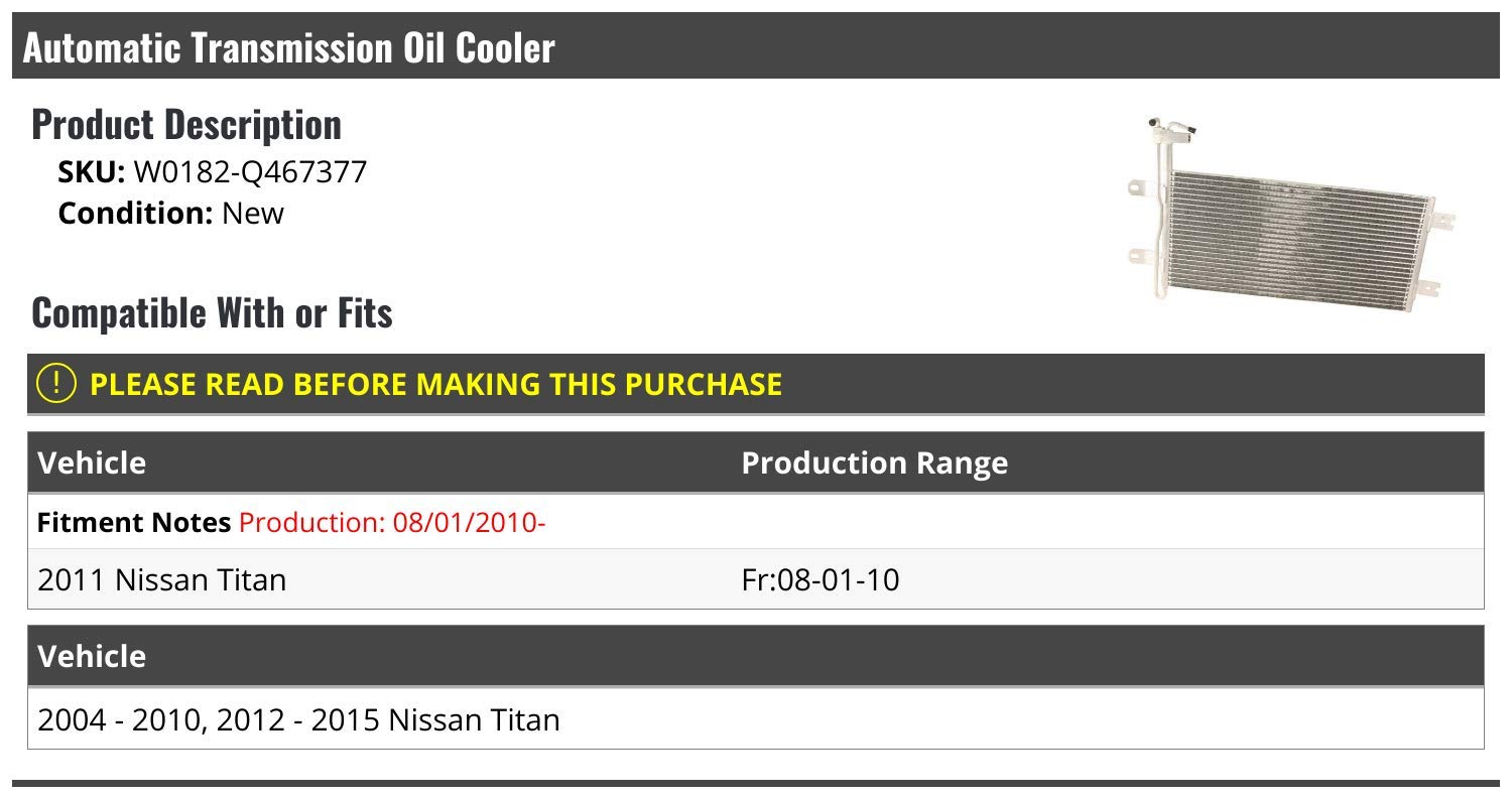 High Performance Automatic Transmission Oil Cooler for 2004-2015 Nissan Titan - Aluminum Radiator with Enhanced Cooling - Perfect for Towing, Off-Roading & Heavy-Duty Use