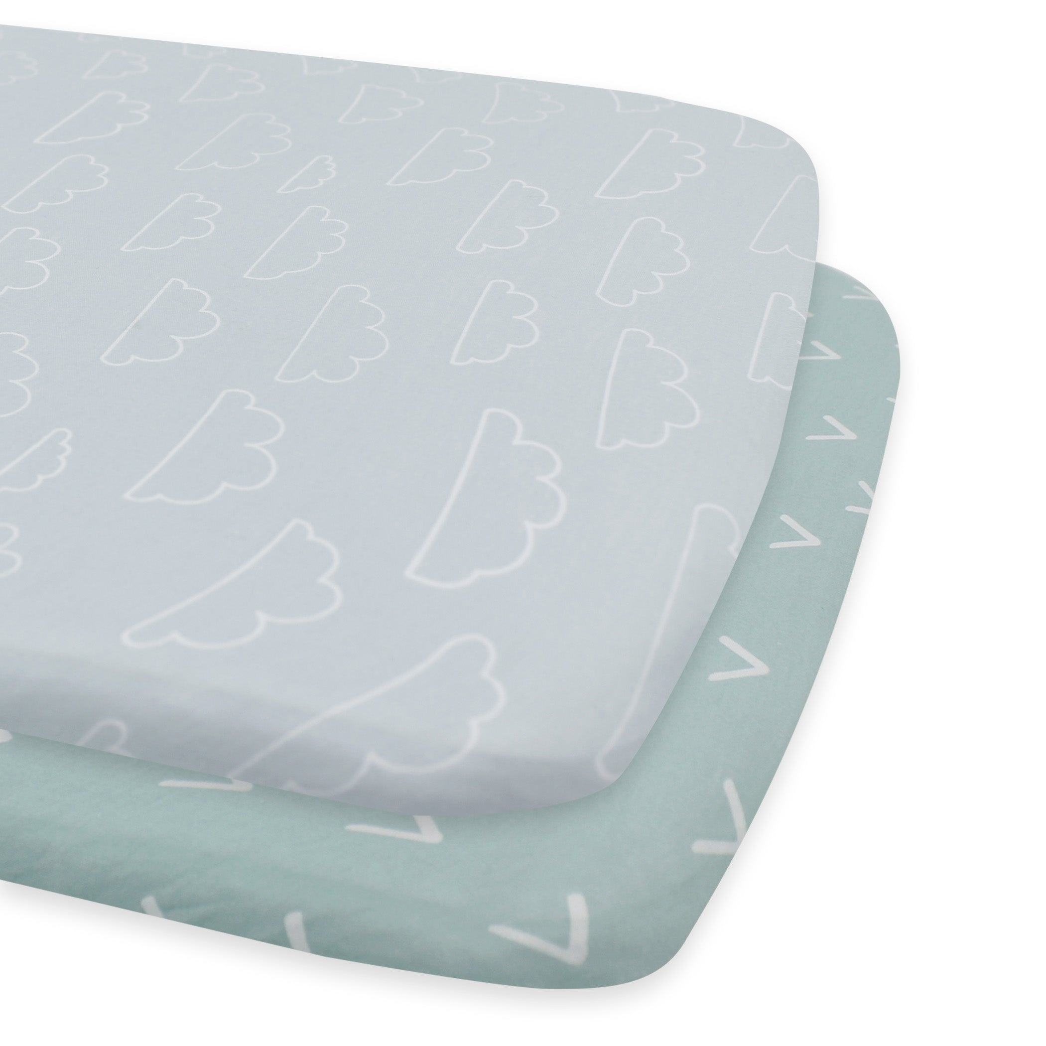 Nordic 2-Pack Jersey Cotton Co-Sleeper & Bedside Sleeper Fitted Sheets - Dusty Sky & Mint - Soft & Breathable for Baby Bassinet & Crib - Perfect for Nursery, Daycare & Travel