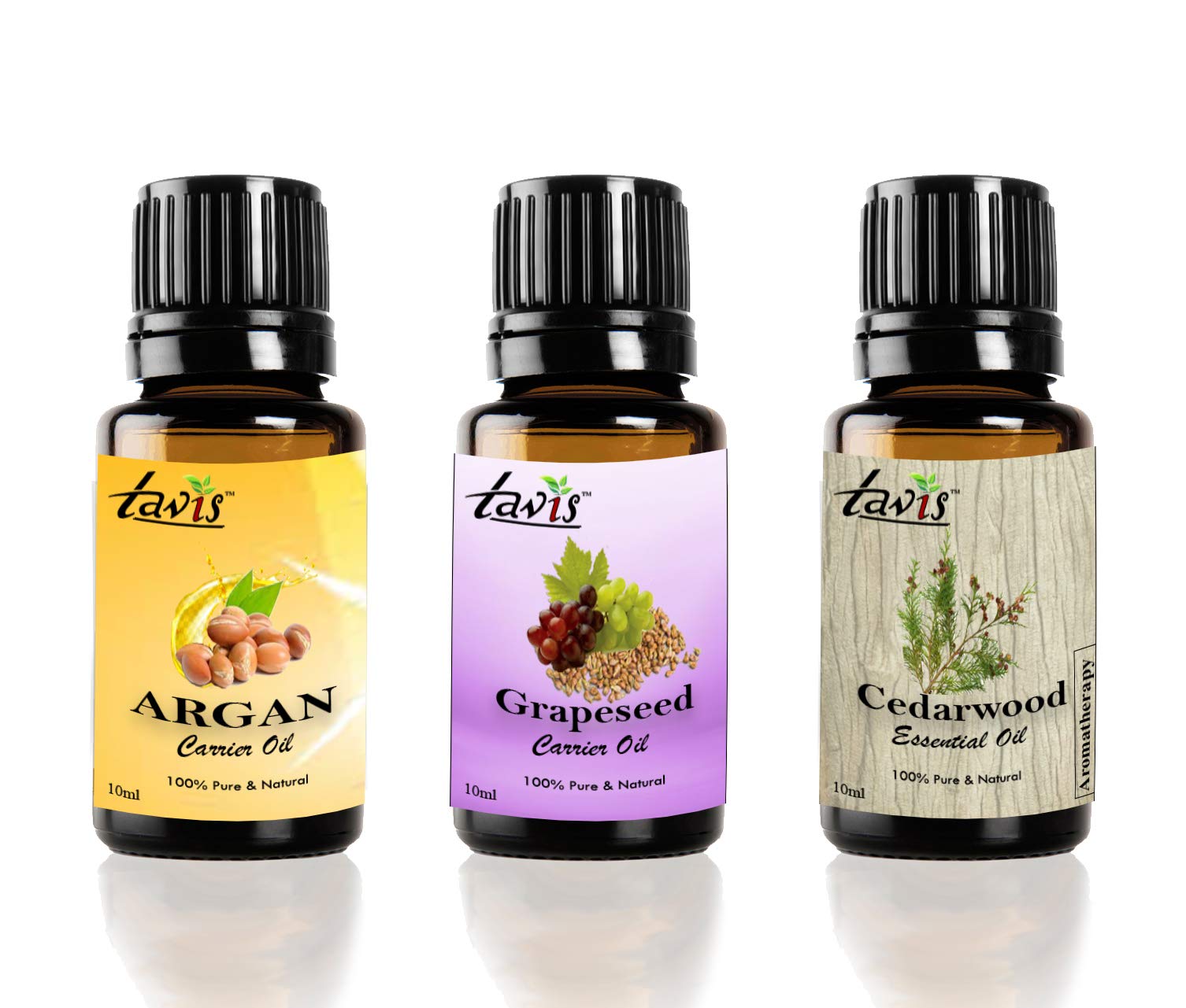 Pure Moroccan Argan Oil, Organic Grapeseed Oil & Cedarwood Essential Oil Set - 100% Natural for Hair, Skin & Beard Care - DIY Beauty, Massage & Aromatherapy Use