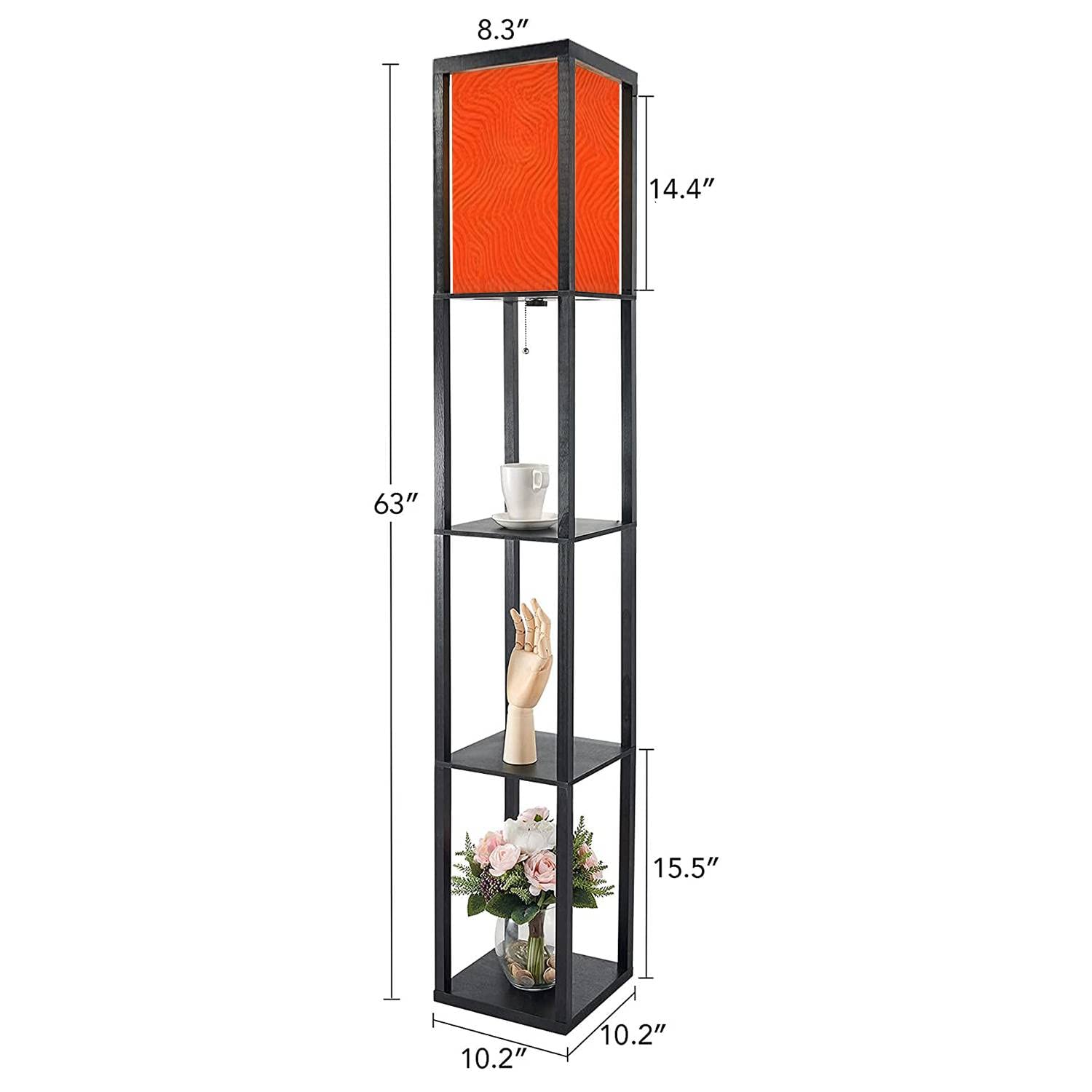 Modern LED Floor Lamp with Shelves & Linen Shade - Tall Corner Standing Lamp for Living Room, Bedroom, or Office - Stylish Lighting for Home Decor, Reading Nook & Cozy Ambiance