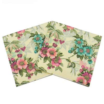 WallyE Shabby Chic Floral Paper Napkins - 20 Pack Mint Green Country Garden Design for Thanksgiving, Wedding & Party Decor | Elegant Disposable Tableware for Dinner, Bridal Shower & Outdoor Events