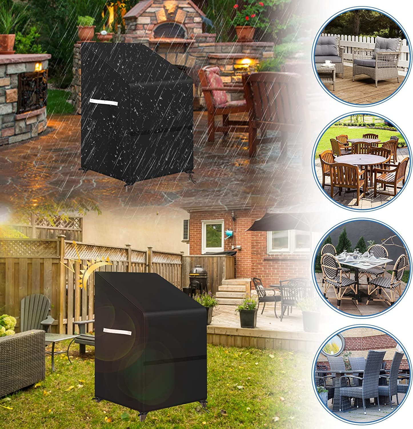 Waterproof Stacking Patio Chair Covers - 210D All-Weather Outdoor Furniture Covers for Lounge & Stacked Chairs (33