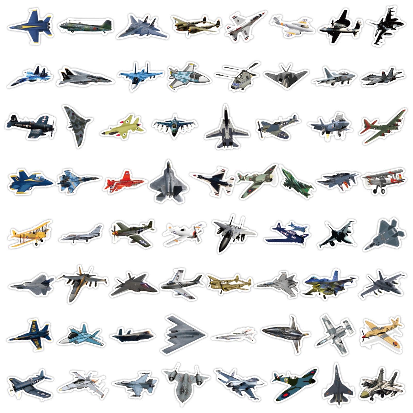 60pcs Fighter Plane Stickers - Cool Military Aircraft Decals for Teens, Boys & Men - Waterproof Vinyl Stickers for Laptop, Water Bottle, Helmet, Luggage, Phone, Skateboard, Bike & Bumper - Perfect for DIY Crafts, Gifts & Personalizing Gear