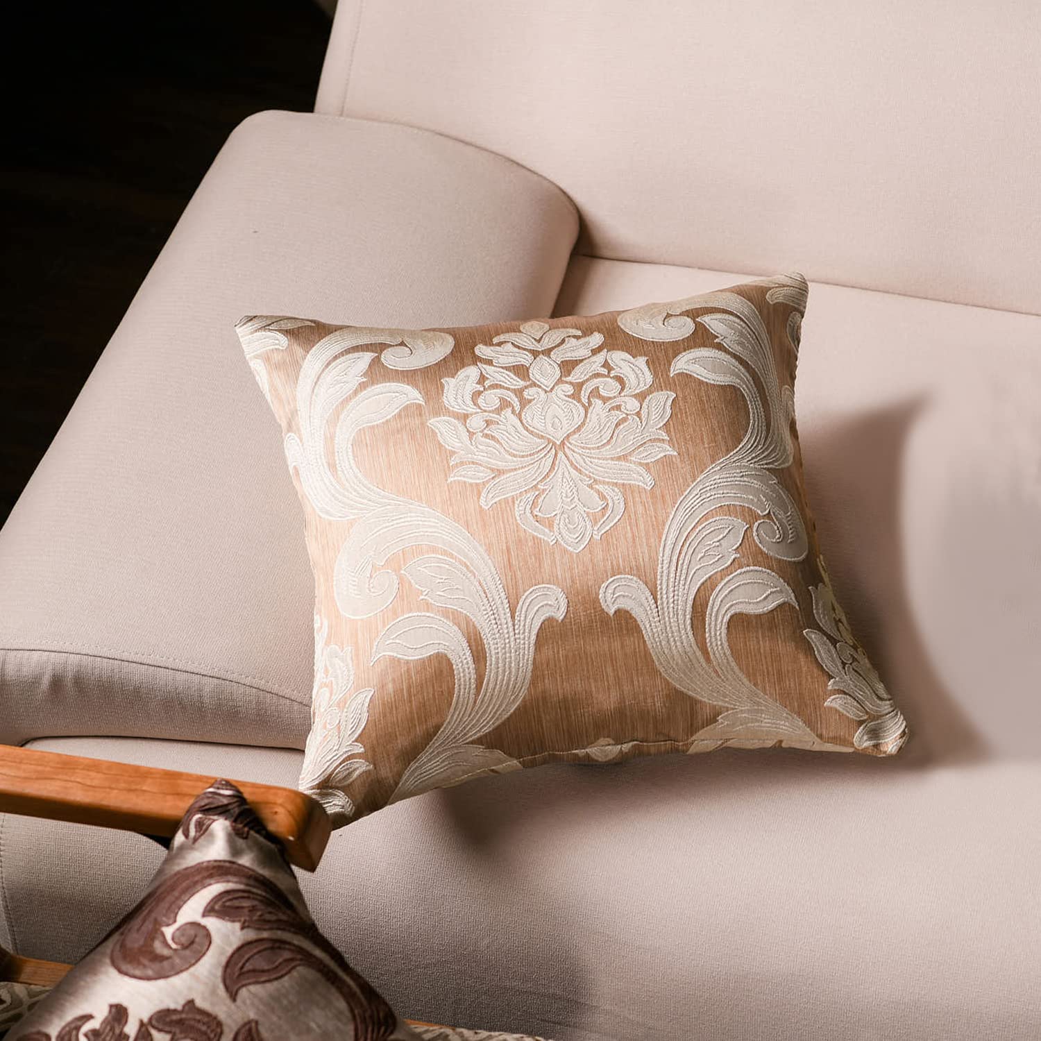 NAPEARL Jacquard Throw Pillow Covers Set of 2 - 20x20 Inch Decorative Cushion Covers for Sofa, Couch, Bed - Beige Luxury Pillowcases for Living Room, Bedroom - Perfect for Home Decor & Cozy Comfort