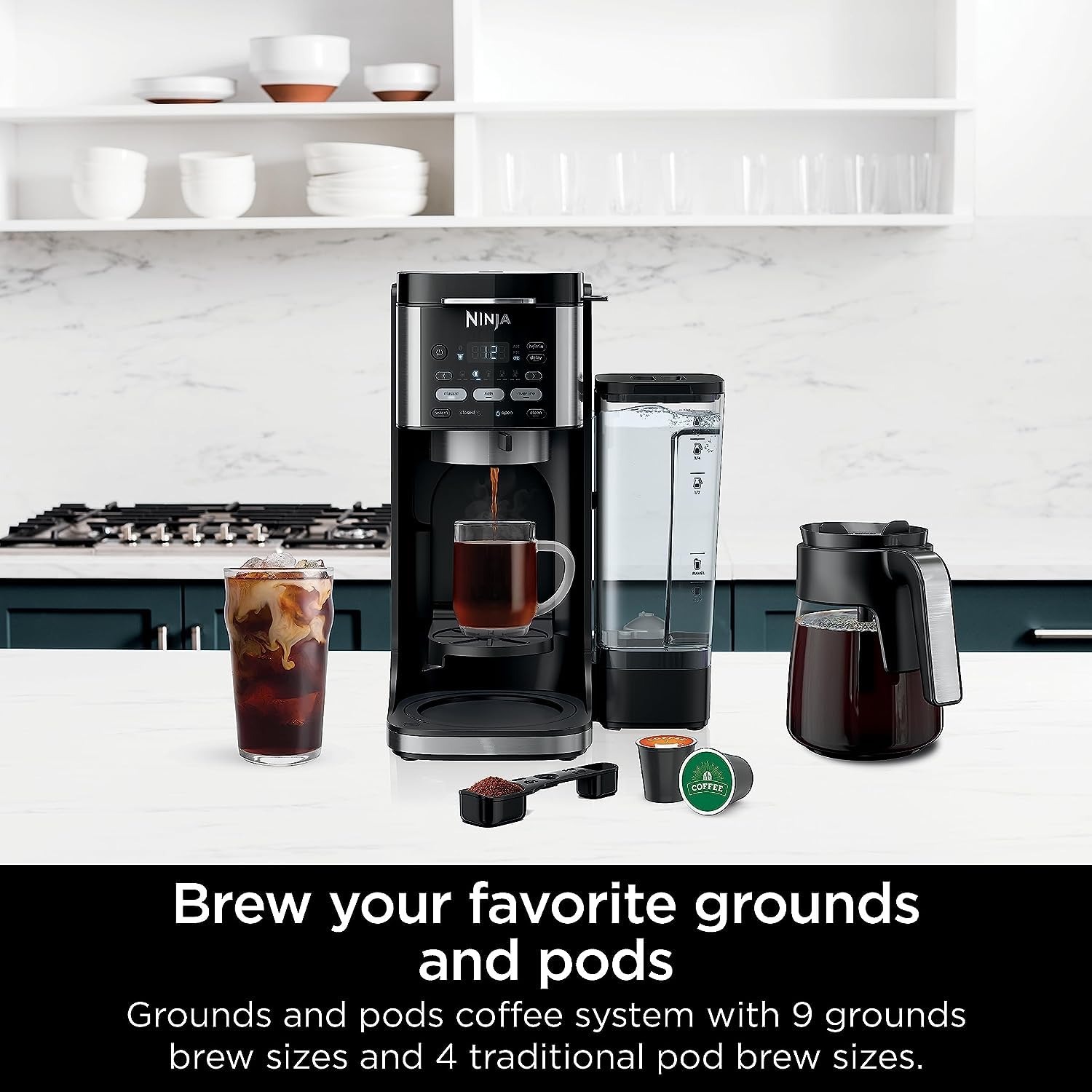 Ninja CFP101 DualBrew Hot & Iced Coffee Maker - Single-Serve & 12-Cup Drip Coffee Machine - Compatible with K-Cups - Black (Renewed) - Perfect for Home, Office, and Entertaining