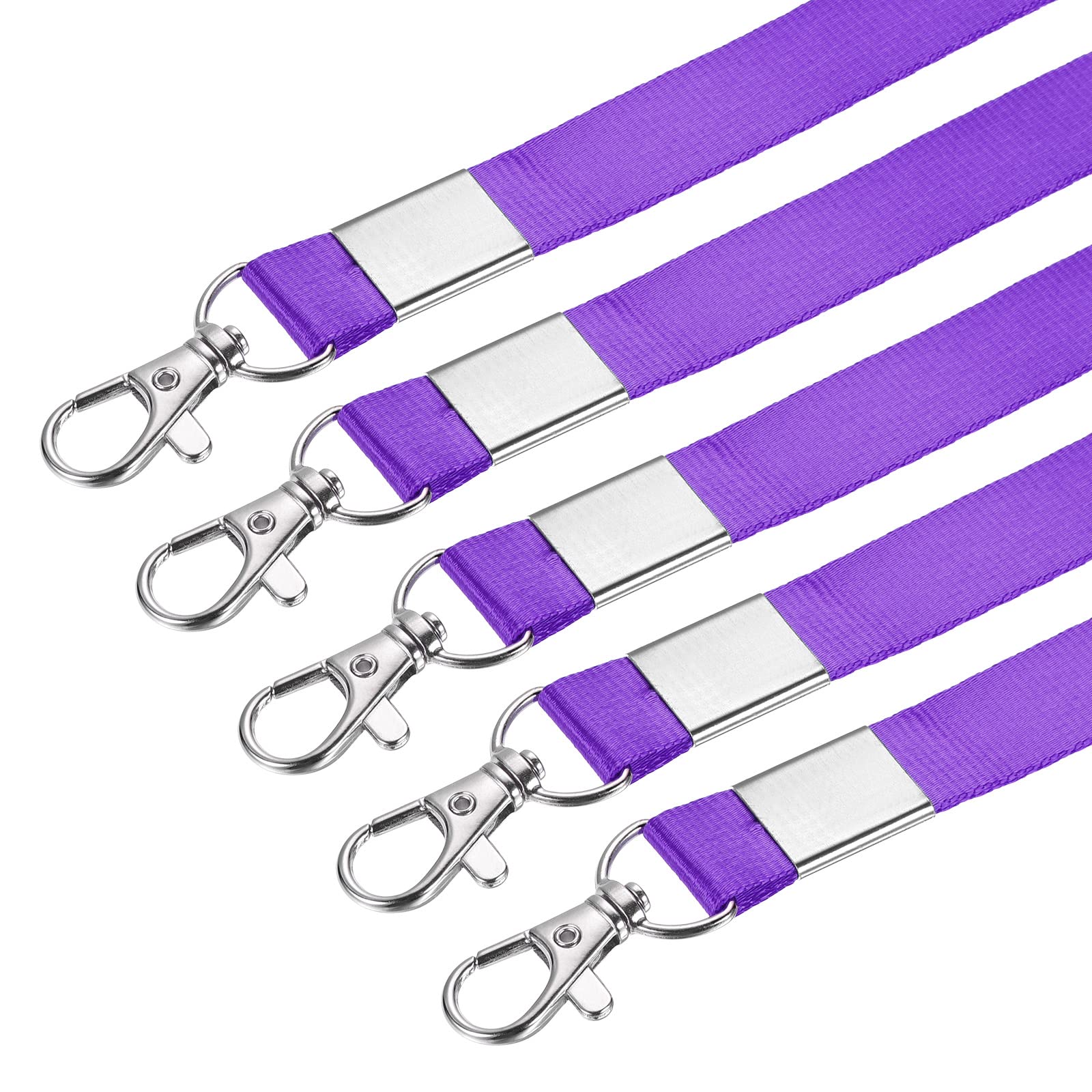 Meccanixity Flat Strap Lanyards with Swivel Hook - 5 Pack Purple ID Badge Holders for Name Tags & Security Cards | Office, School, Events & Conventions