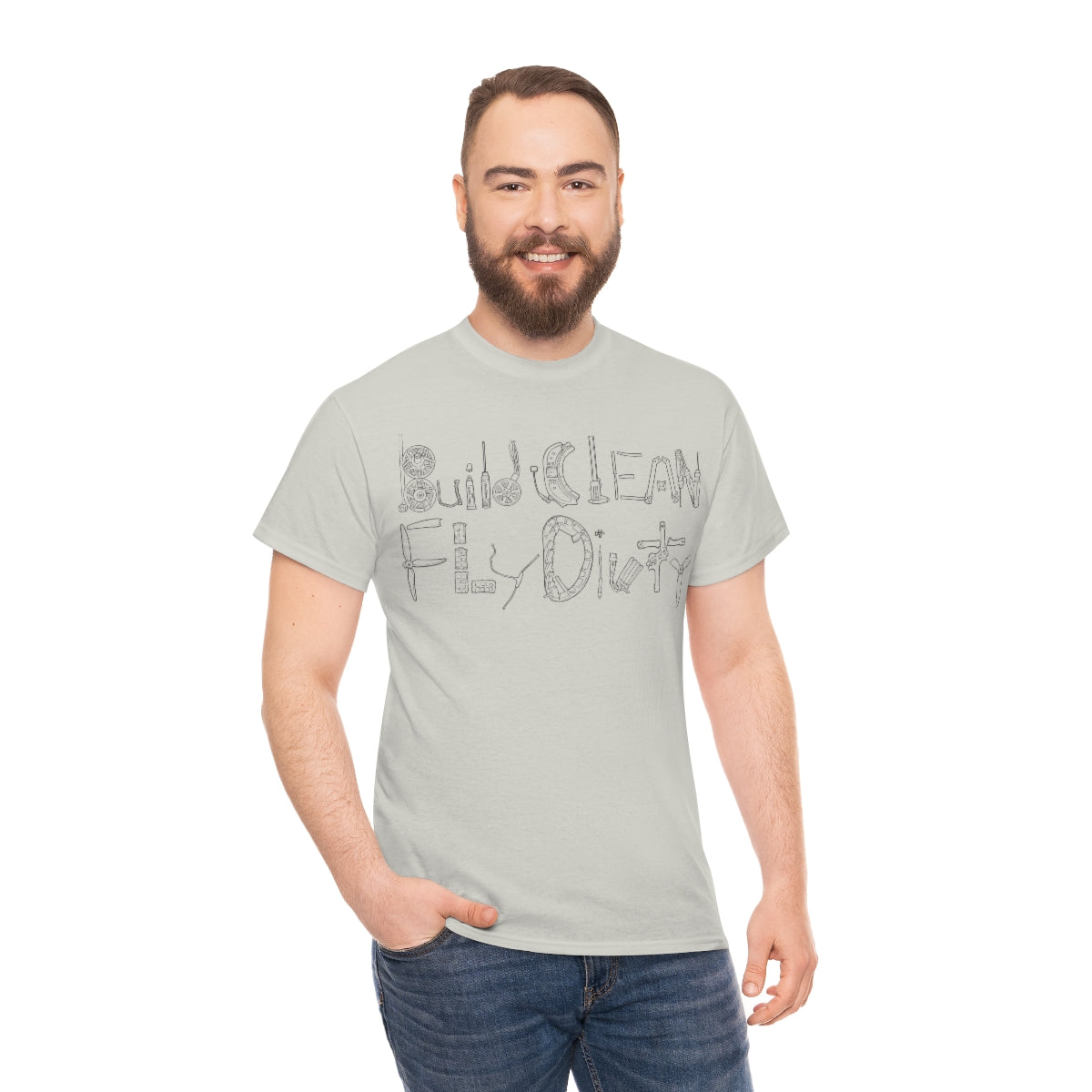 Build Clean Fly Dirty T-Shirt - Black Logo Graphic Tee for Men & Women | Casual Streetwear, Gym, Workout, and Everyday Wear