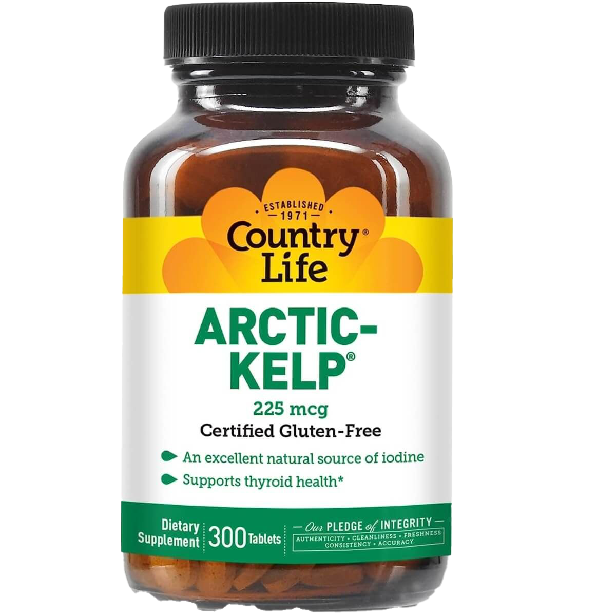Country Life Arctic Kelp 225mcg Iodine Supplement - 300 Tablets for Thyroid Support, Metabolism Boost & Energy - Natural Seaweed Source for Healthy Hair, Skin & Immune System - Perfect for Daily Wellness Routine