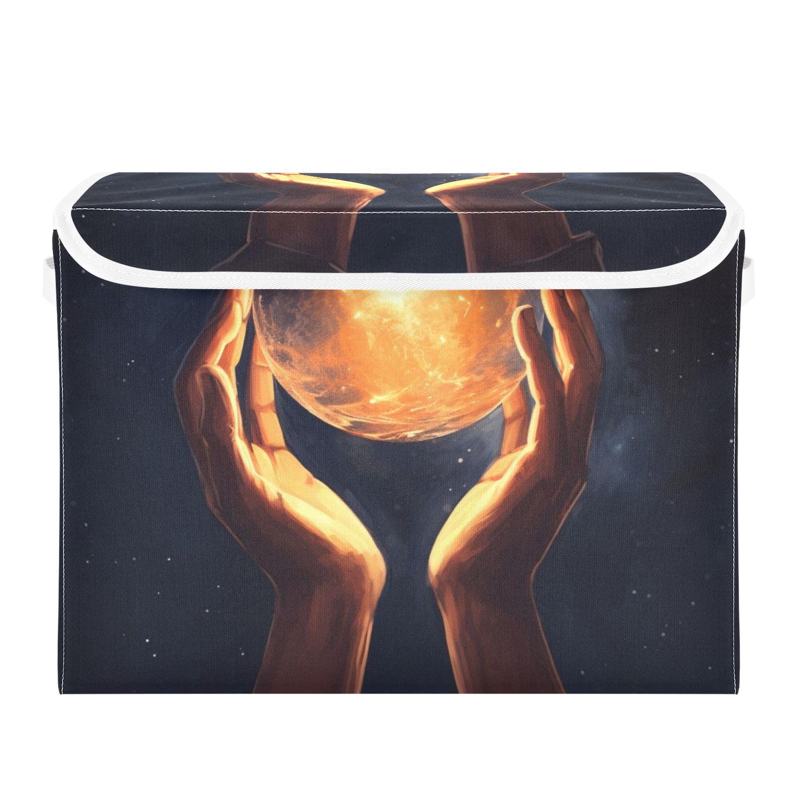 Foldable Fabric Storage Bins with Lids - Collapsible Moon Design Organizer Baskets for Bedroom, Closet & Office - Perfect for Home Organization & Space Saving