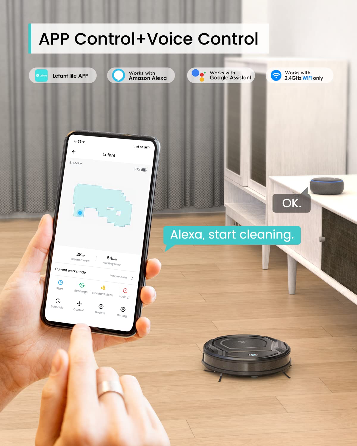 Lefant M210B 2-in-1 Robot Vacuum and Mop with WiFi/Alexa App Control, 2000Pa Strong Suction, Self-Charging, Tangle-Free, Slim Design for Hard Floors, Pet Hair & Carpets - Perfect for Smart Homes & Pet Owners